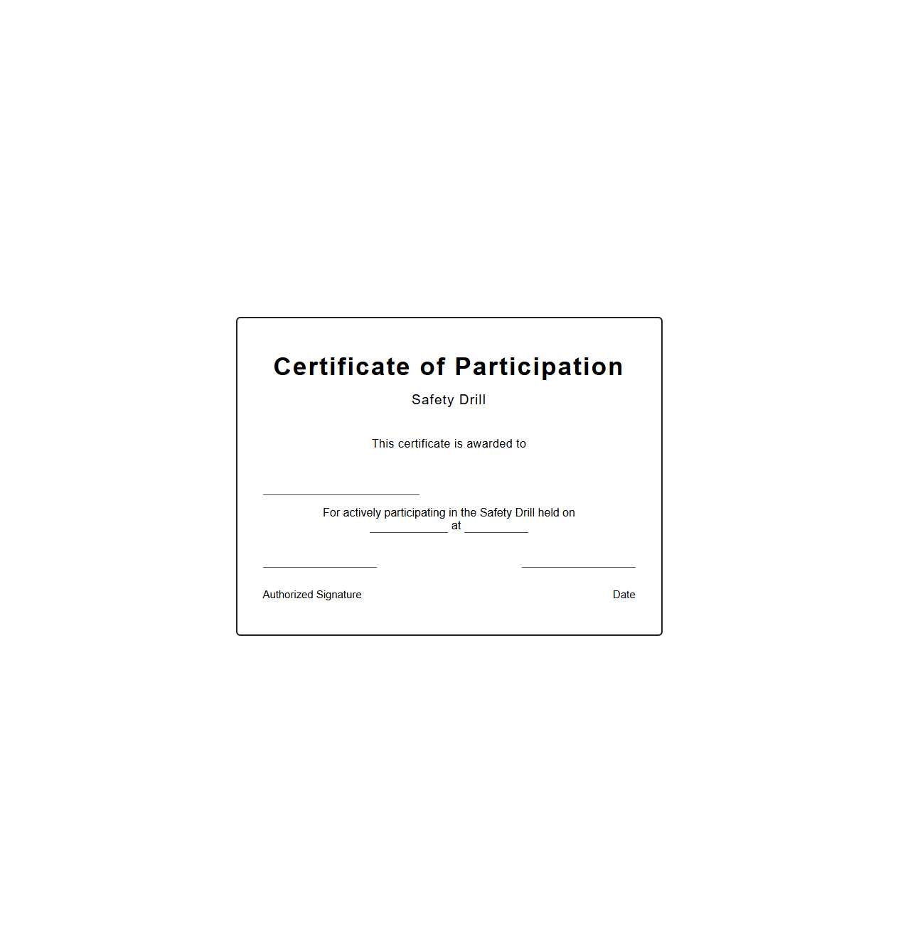 Safety Drill Participation Certificate Design