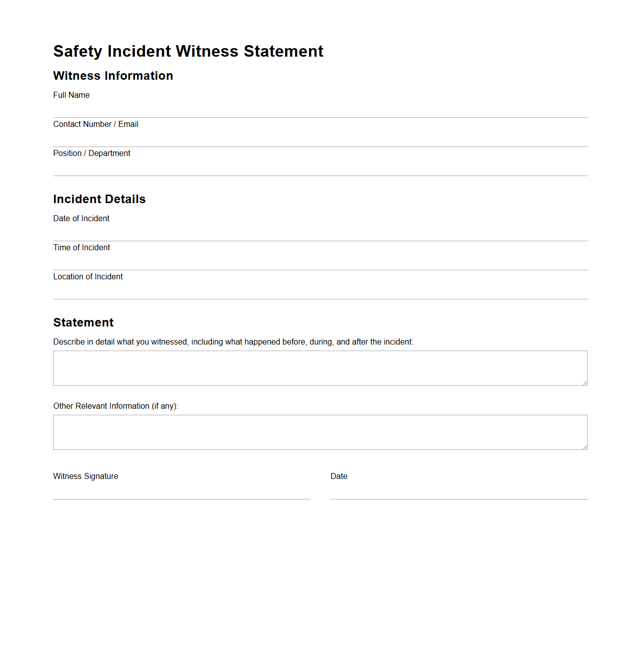 Safety Incident Witness Statement Format