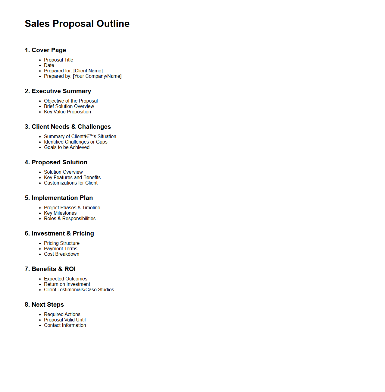 Sales Proposal Outline for Client Presentations