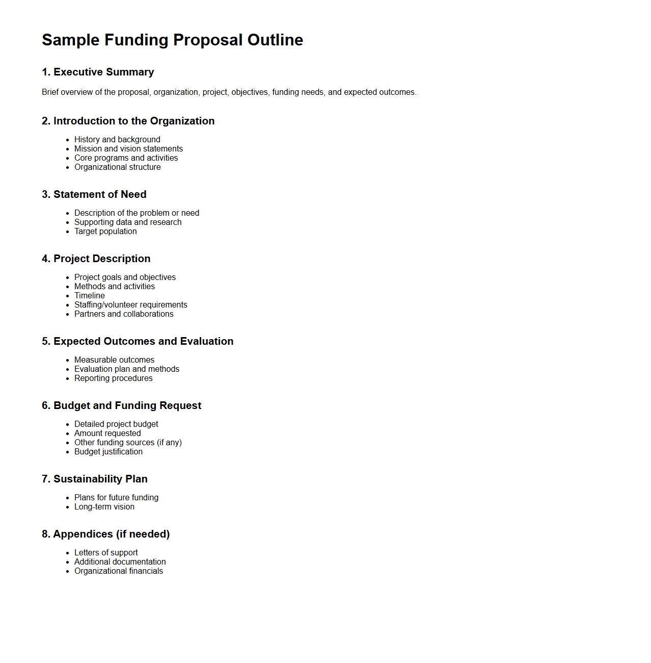 Sample Funding Proposal Outline for Charitable Organizations