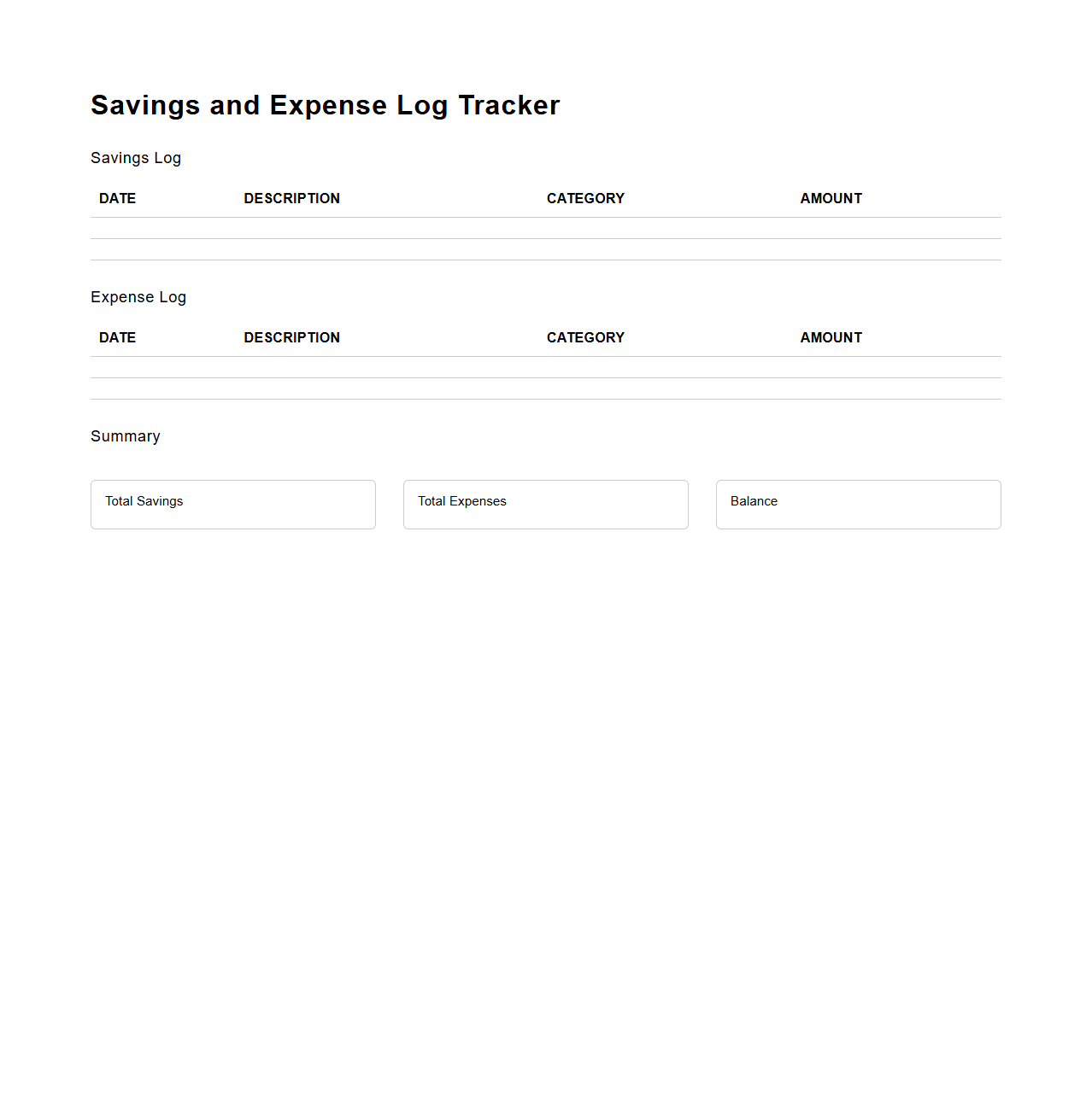 Savings and Expense Log Tracker