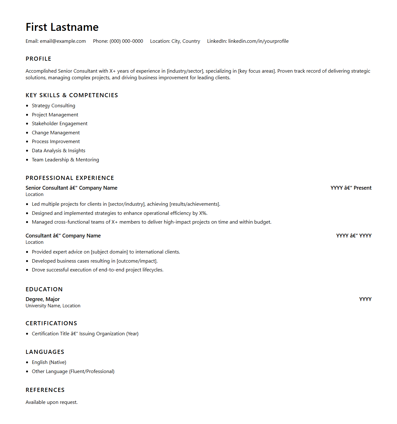 Senior Consultant CV Framework