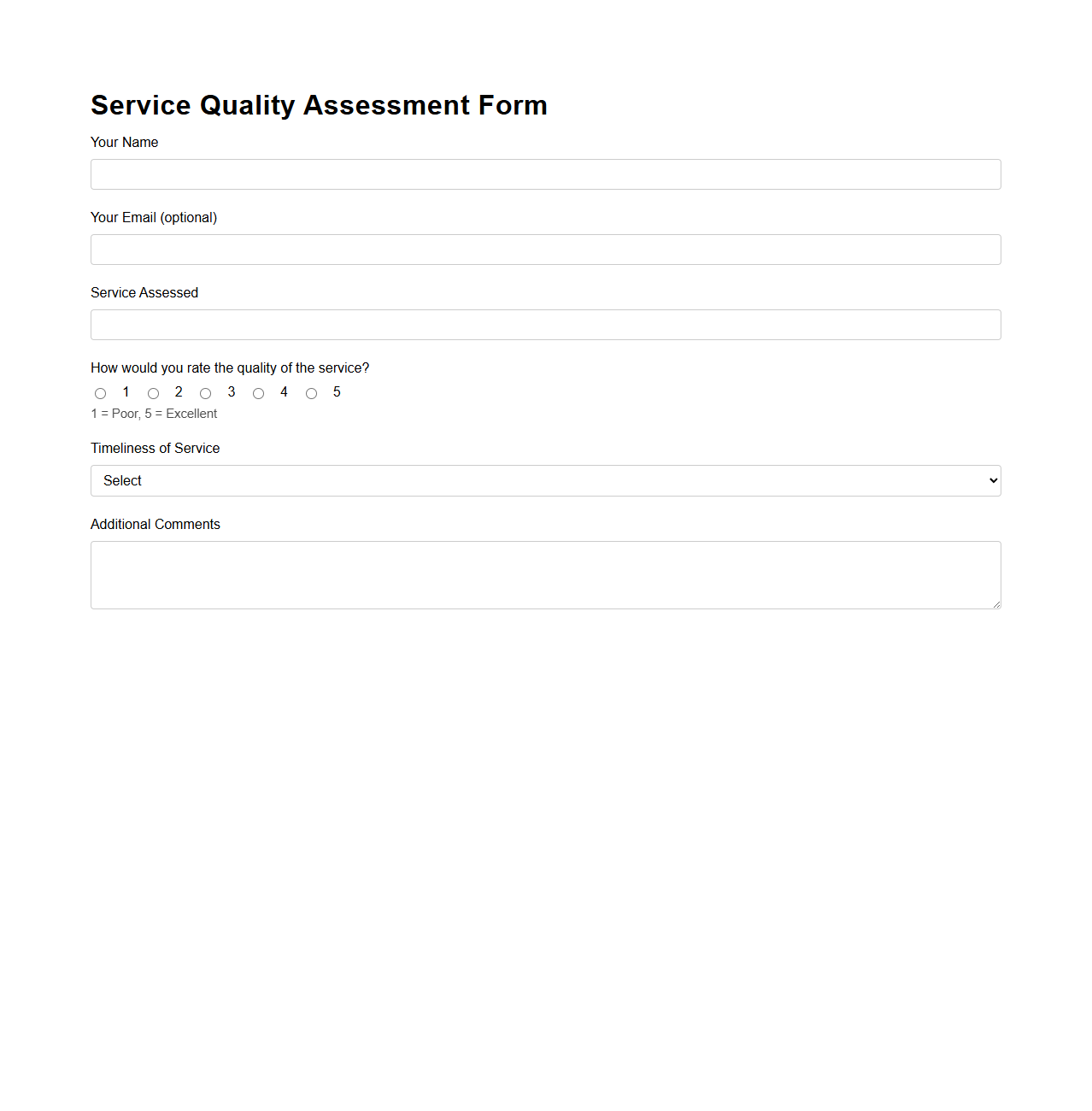 Service Quality Assessment Form