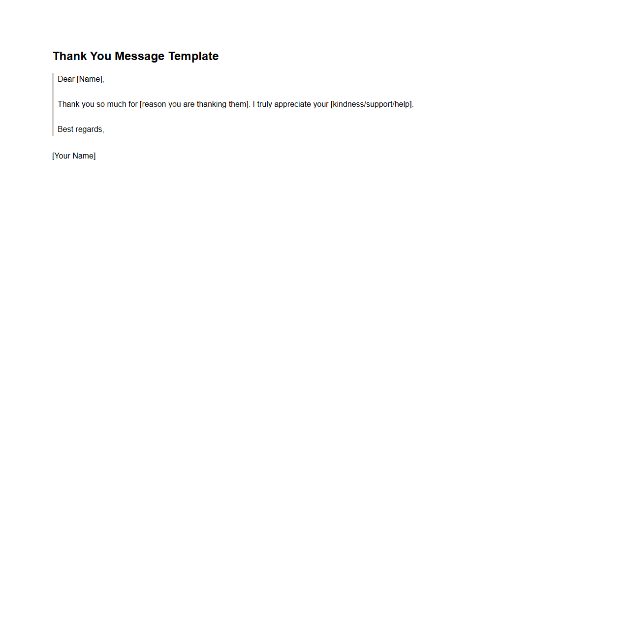 Short Thank You Message Template