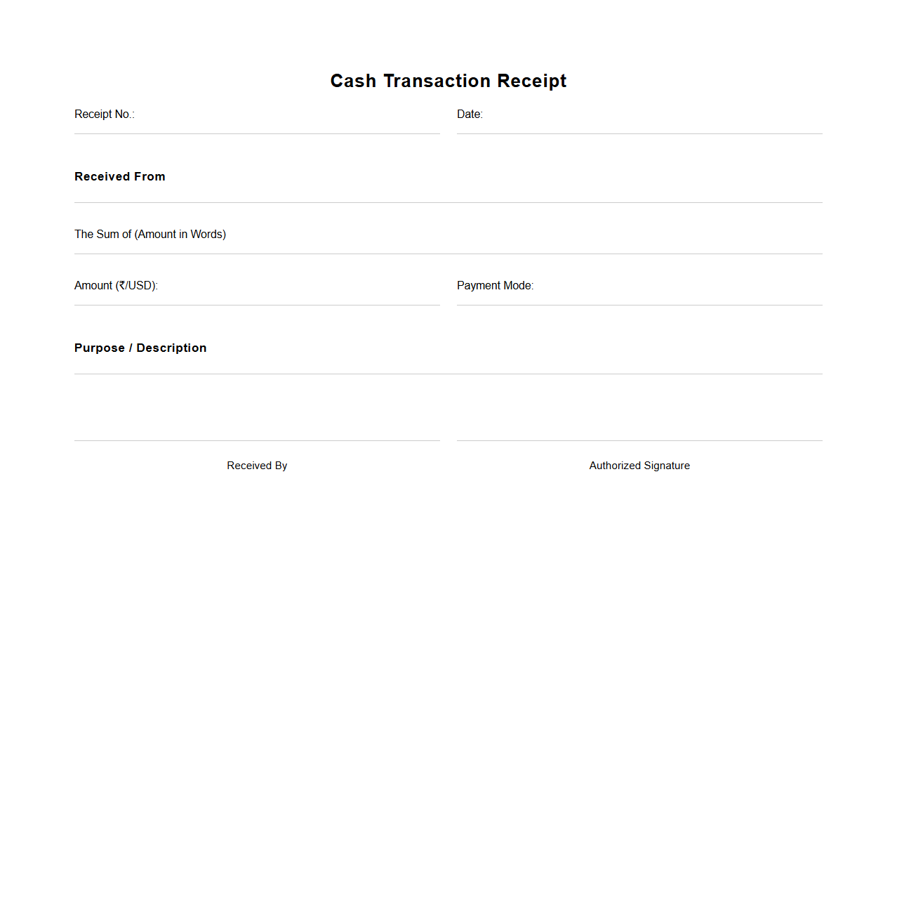 Simple Cash Transaction Receipt Format