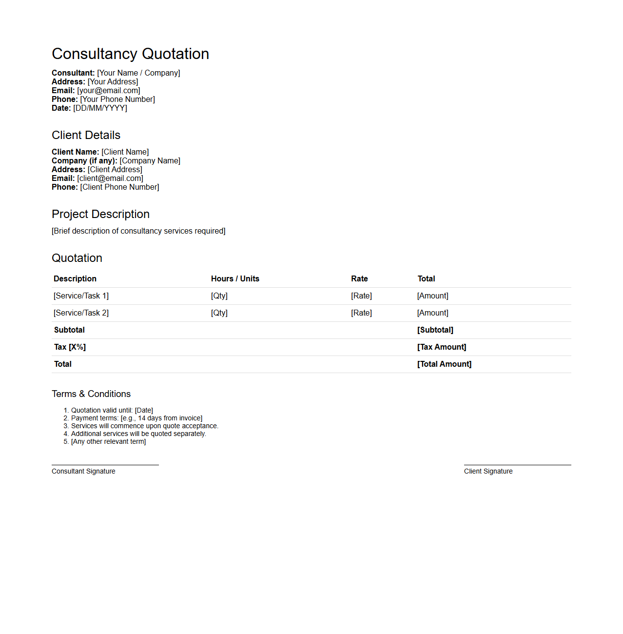 Simple Consultancy Quotation Format for Professionals
