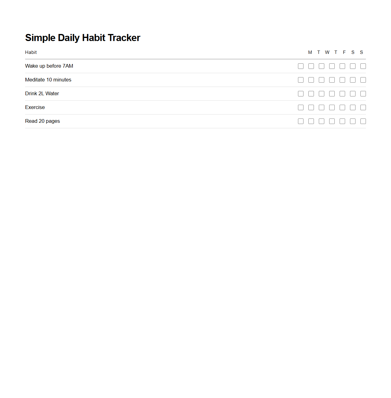 Simple Daily Habit Tracker Checklist for Productivity