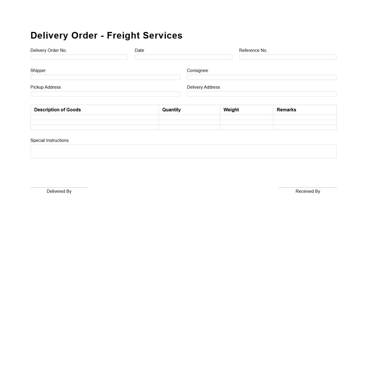 Simple Delivery Order Format for Freight Services