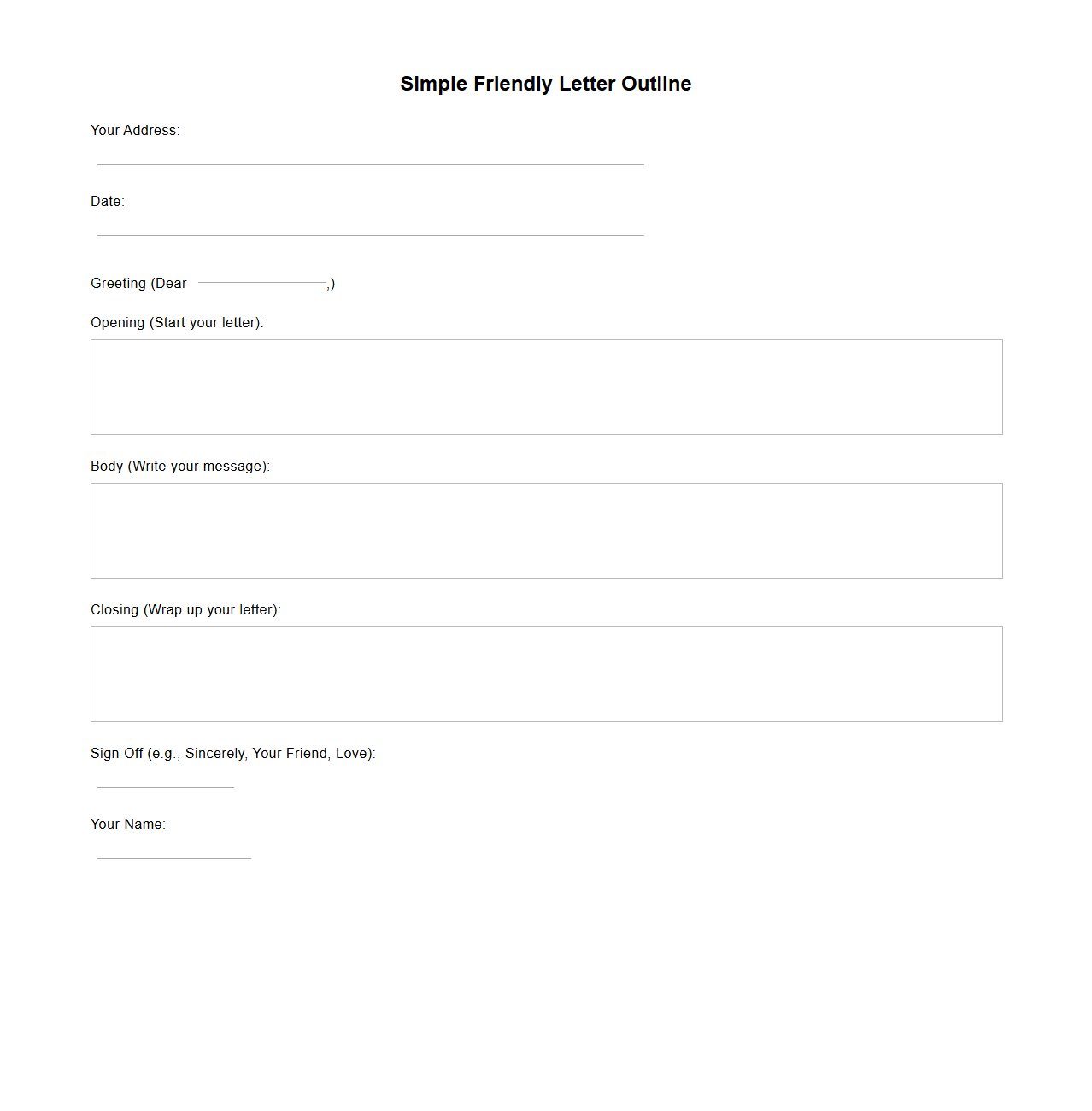 Simple Friendly Letter Outline Template