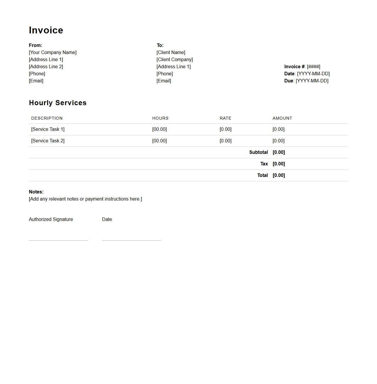 Simple Hourly Services Invoice