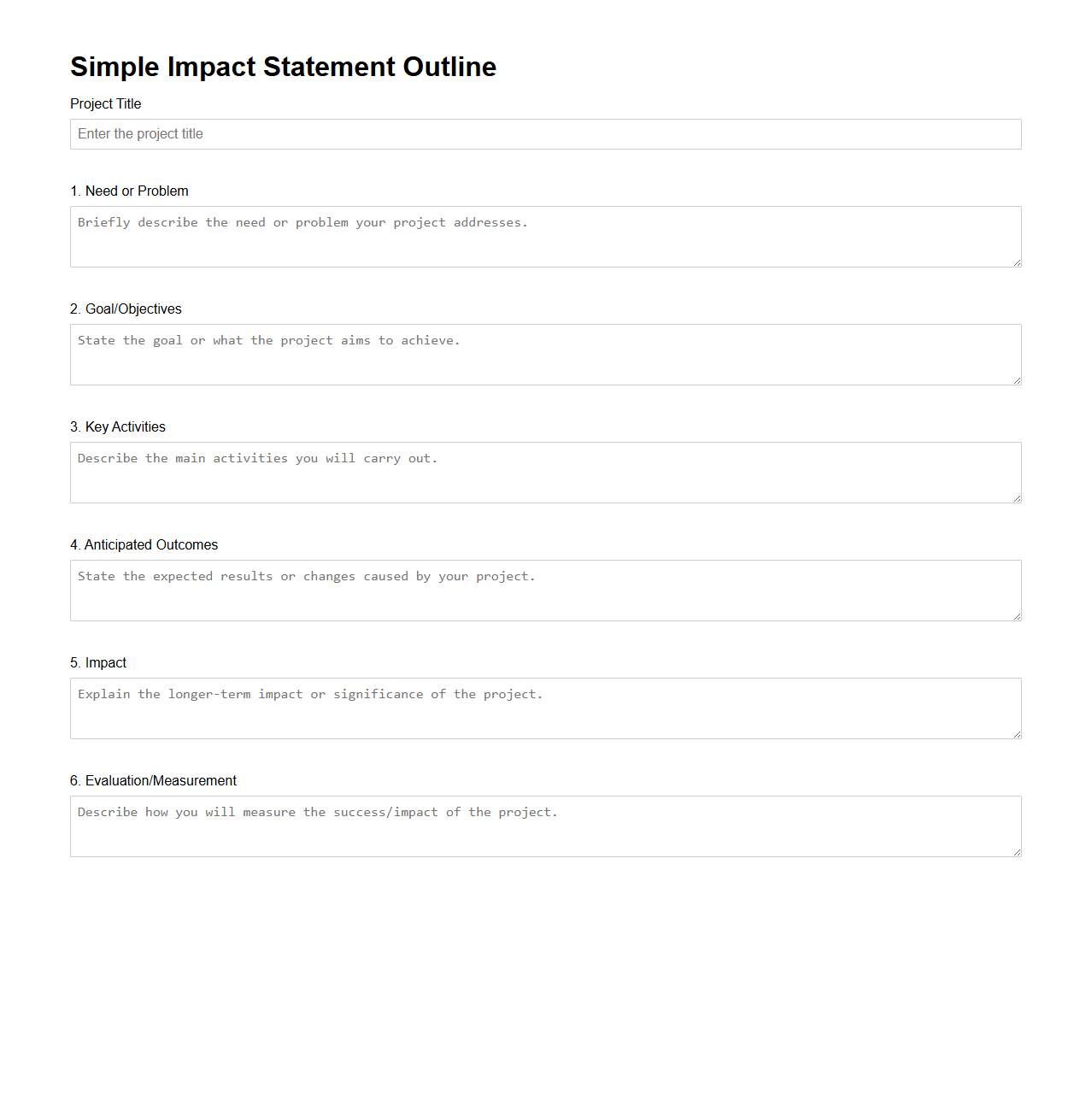 Simple Impact Statement Outline for Grant Applications
