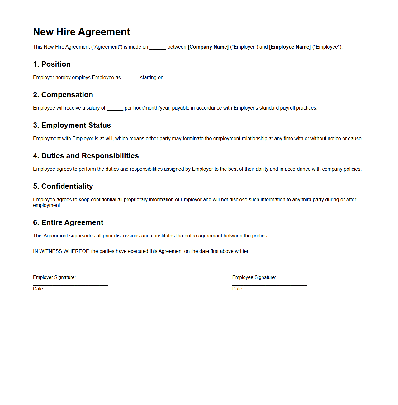 Simple New Hire Agreement Draft