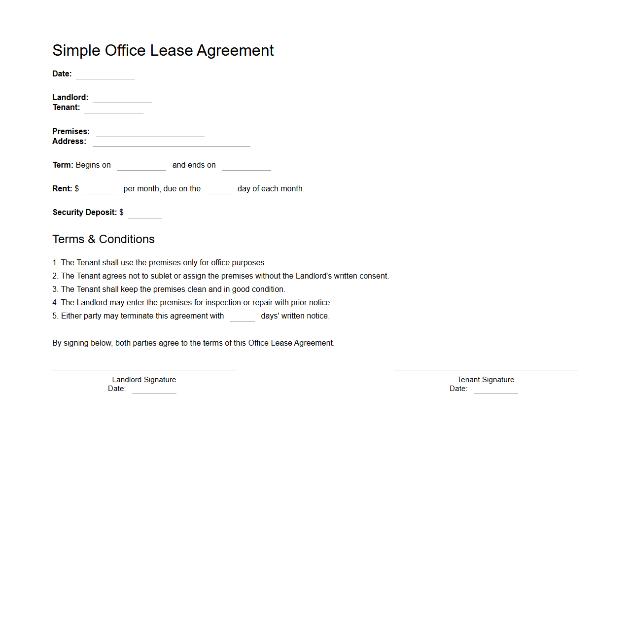 Simple Office Lease Agreement Template