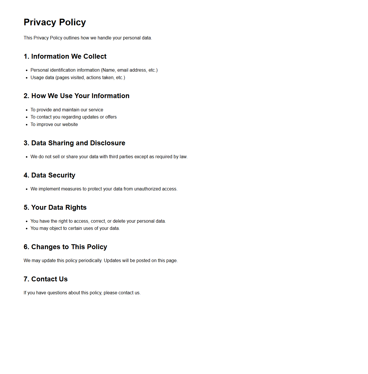 Simple Privacy Policy Outline for Data Protection