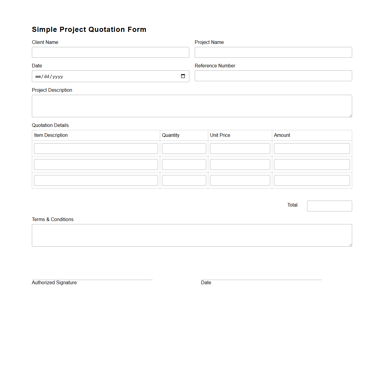 Simple Project Quotation Form