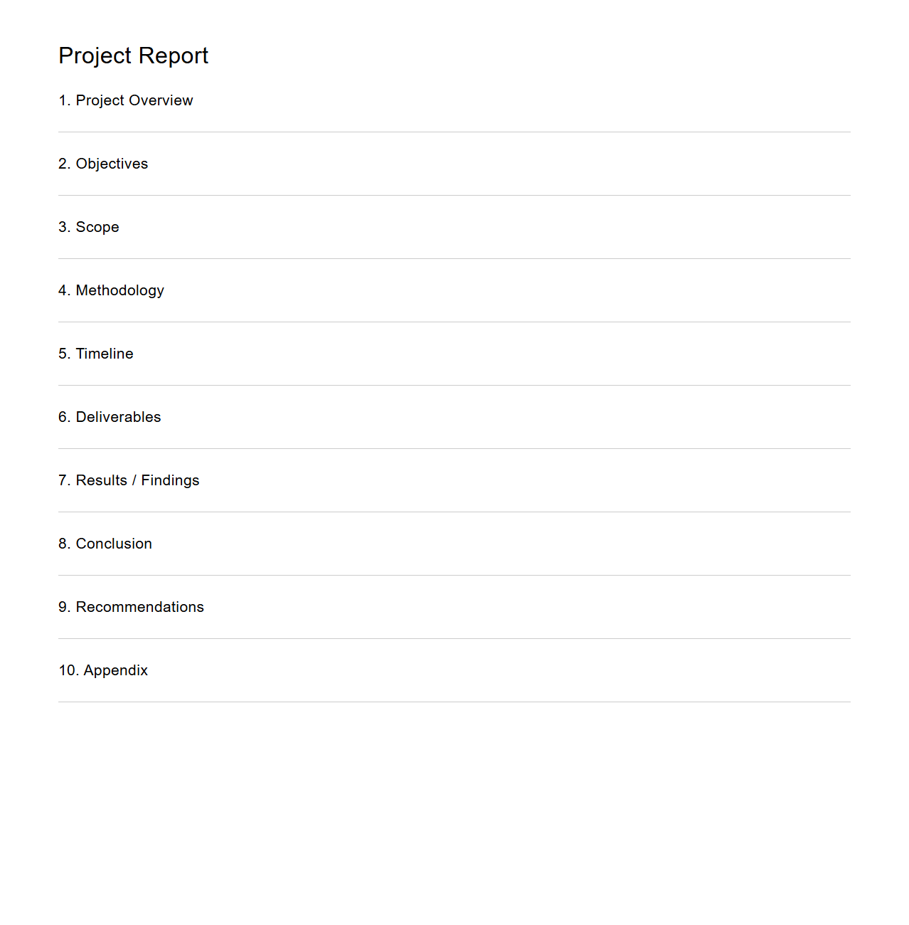 Simple Project Report Template Outline