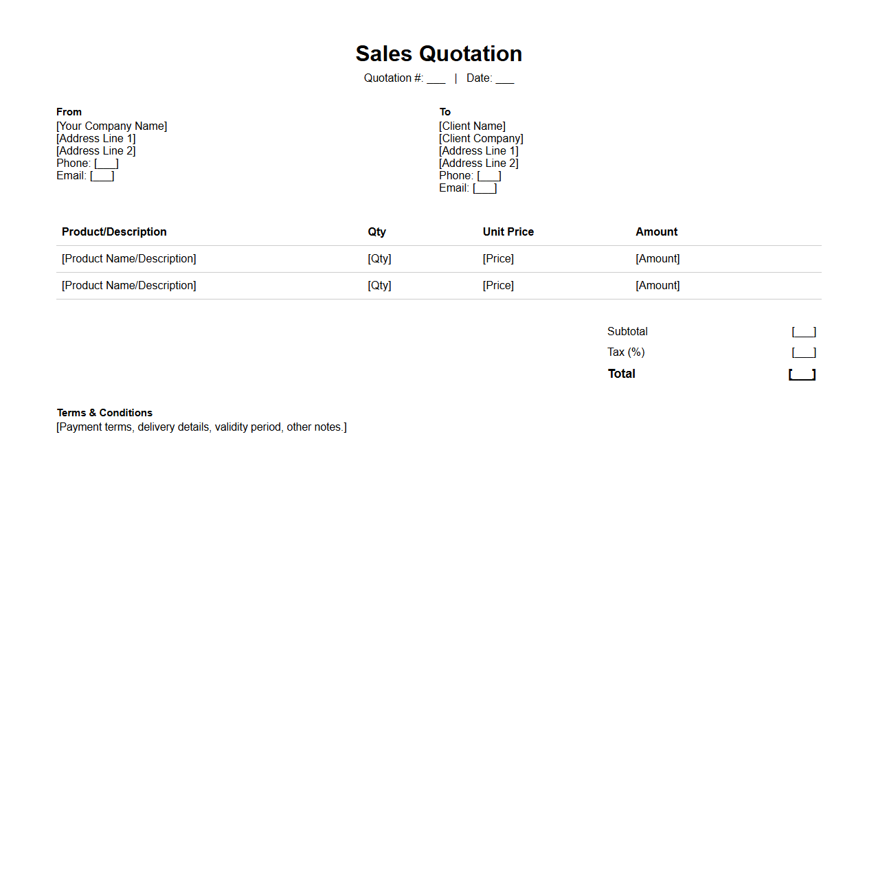 Simple Sales Quotation Template for Products