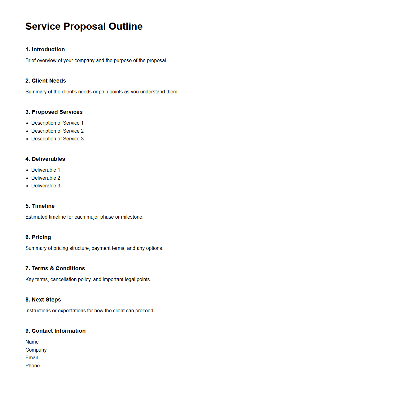 Simple Service Proposal Outline for Clients