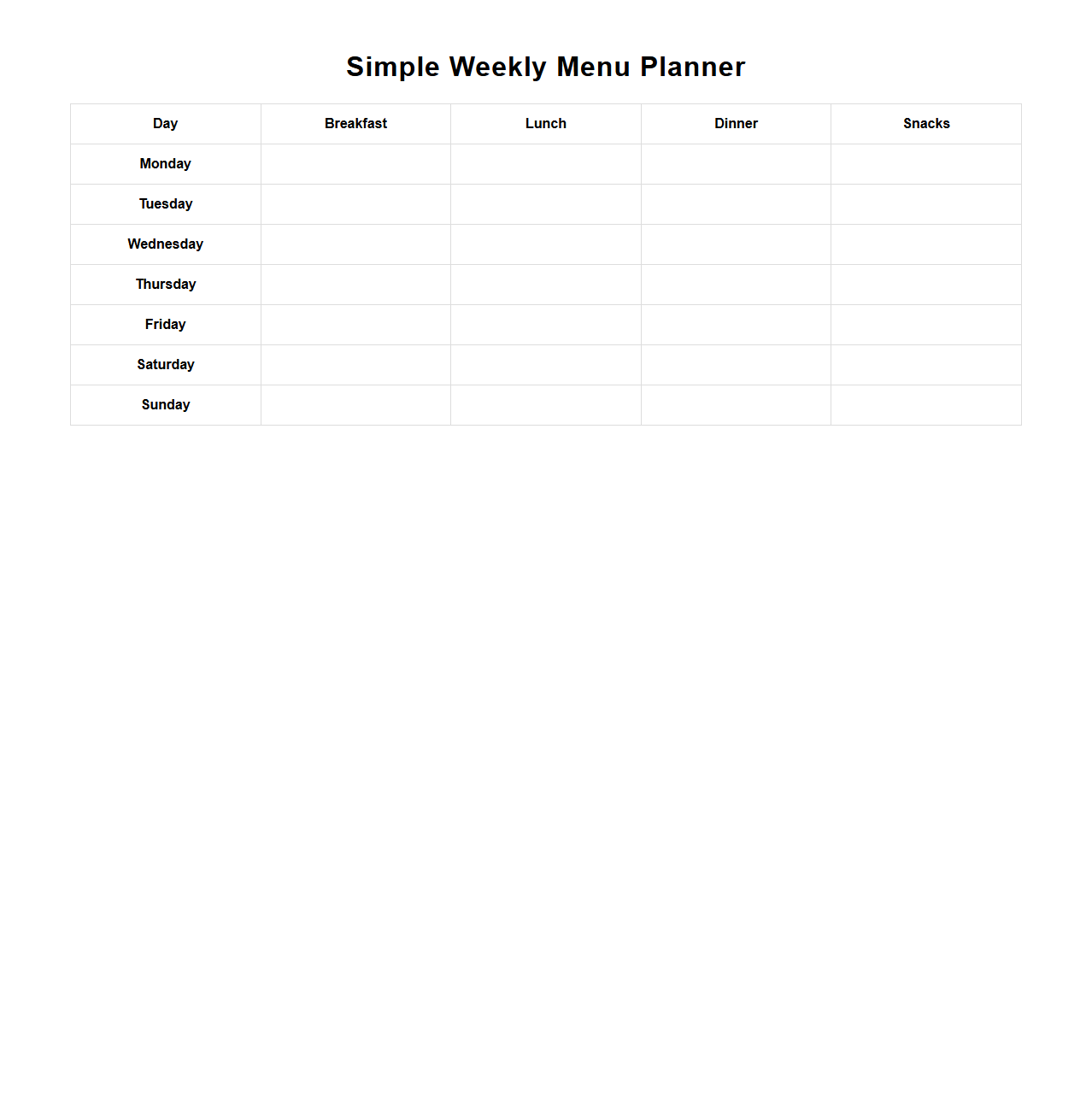 Simple Weekly Menu Planner for Healthy Eating