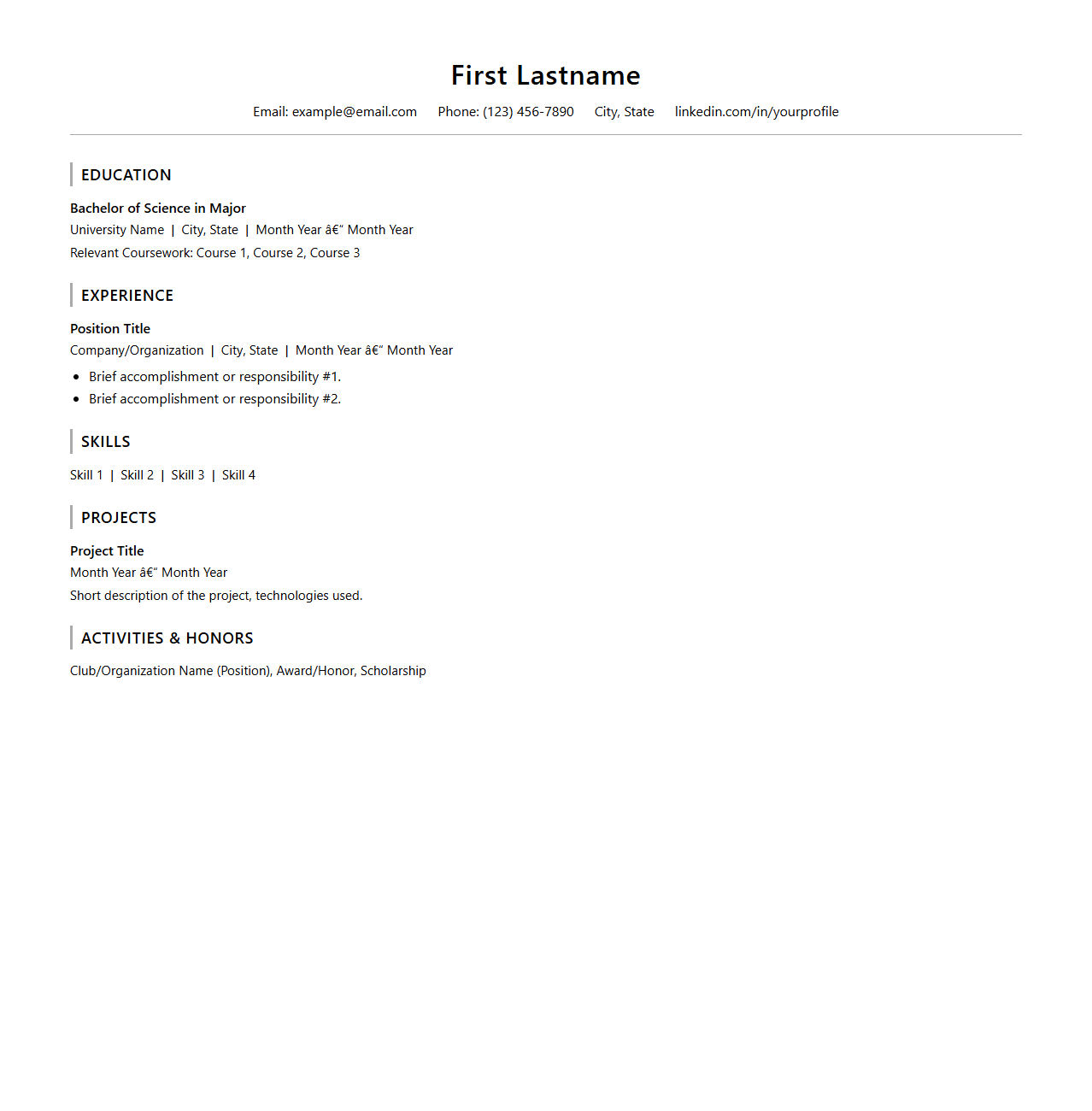 Sleek Undergraduate Resume Template