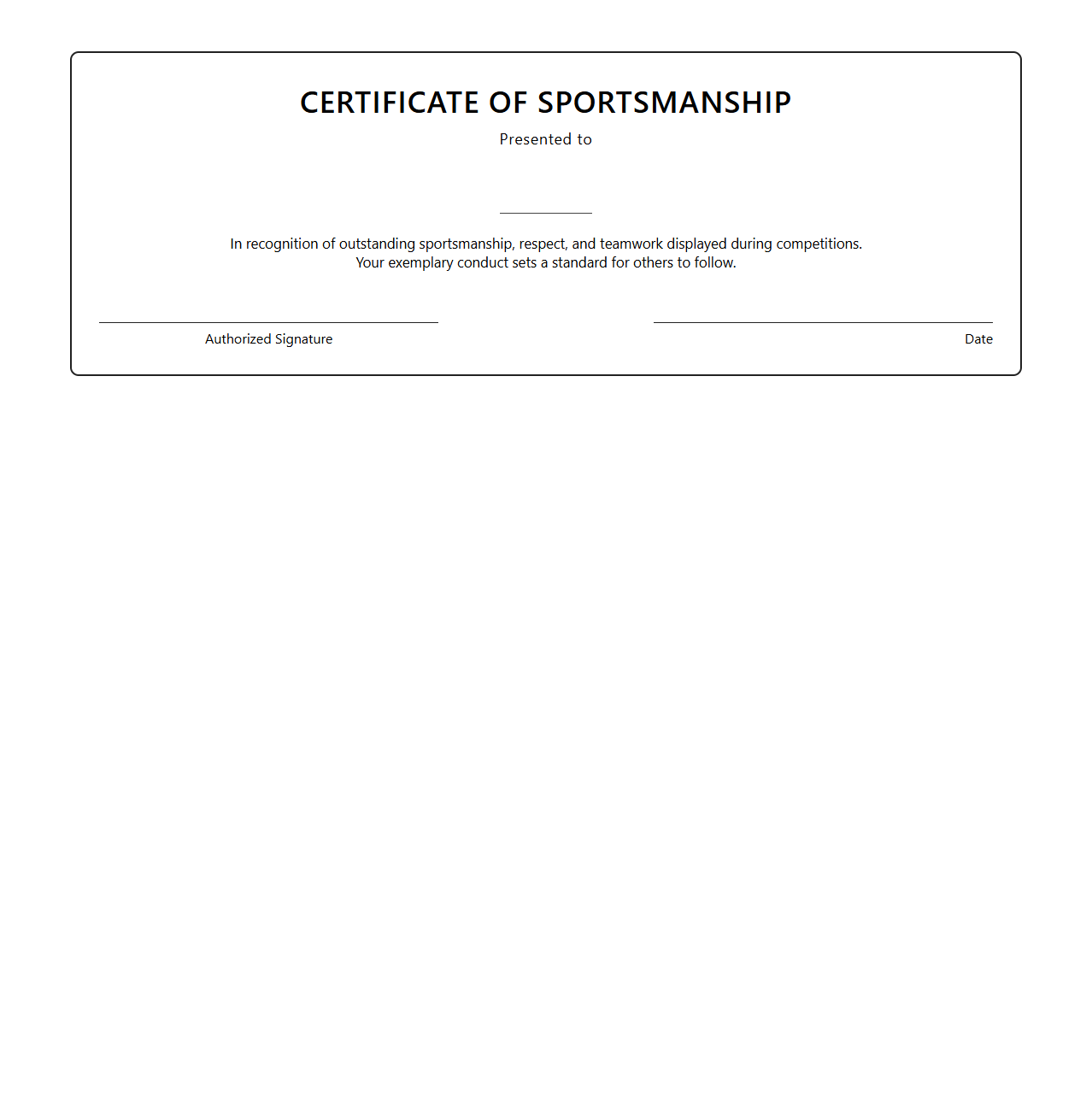 Sportsmanship Recognition Certificate Template