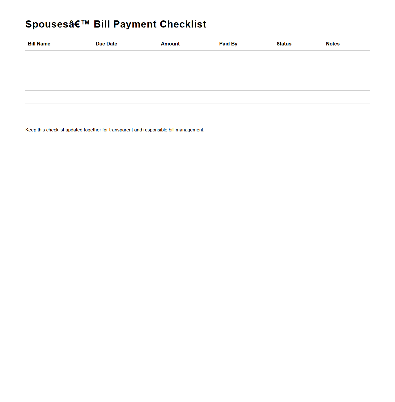 Spouses’ Bill Payment Checklist