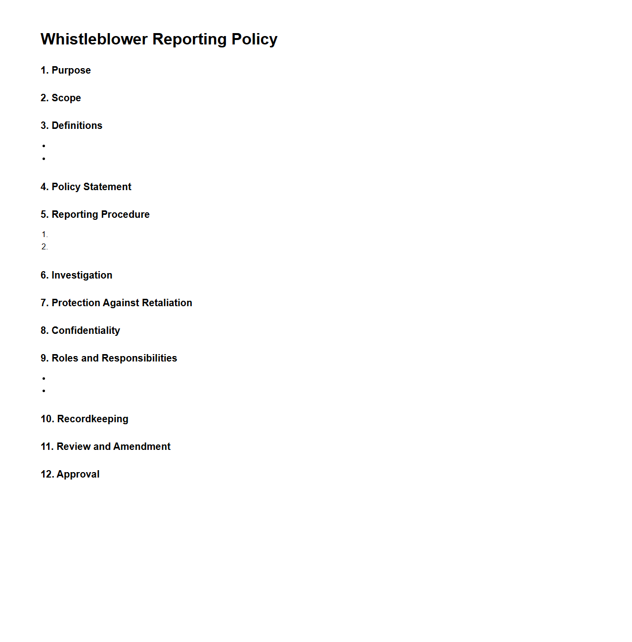 Standard Whistleblower Reporting Policy Structure