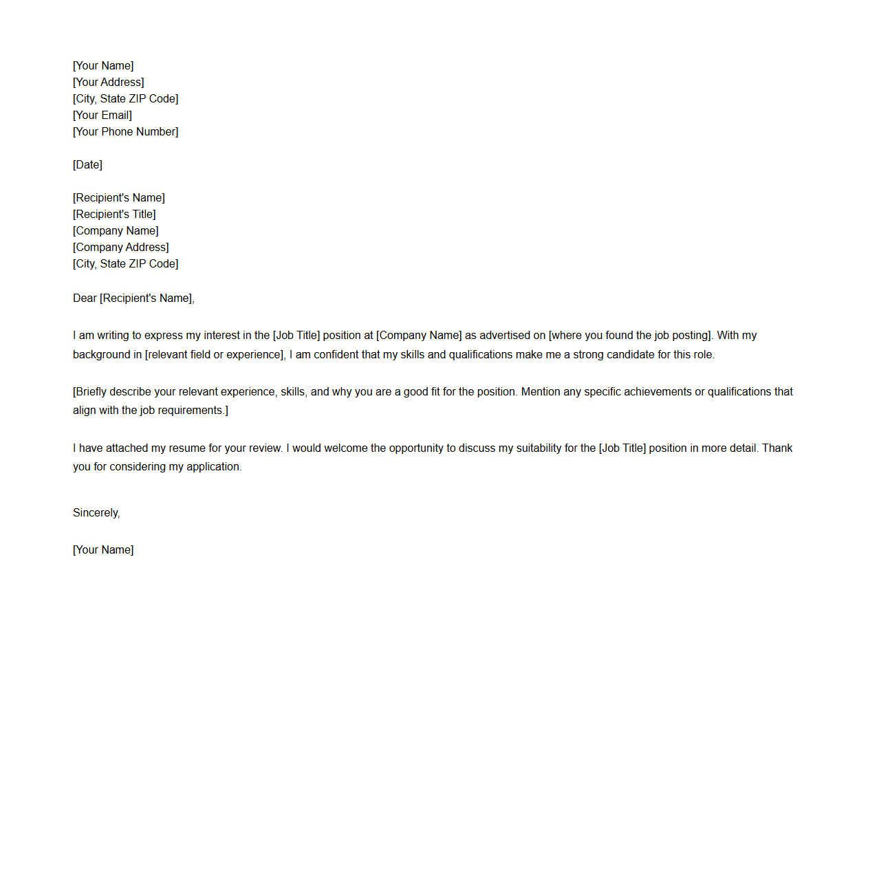 Standardized Job Application Letter Starter