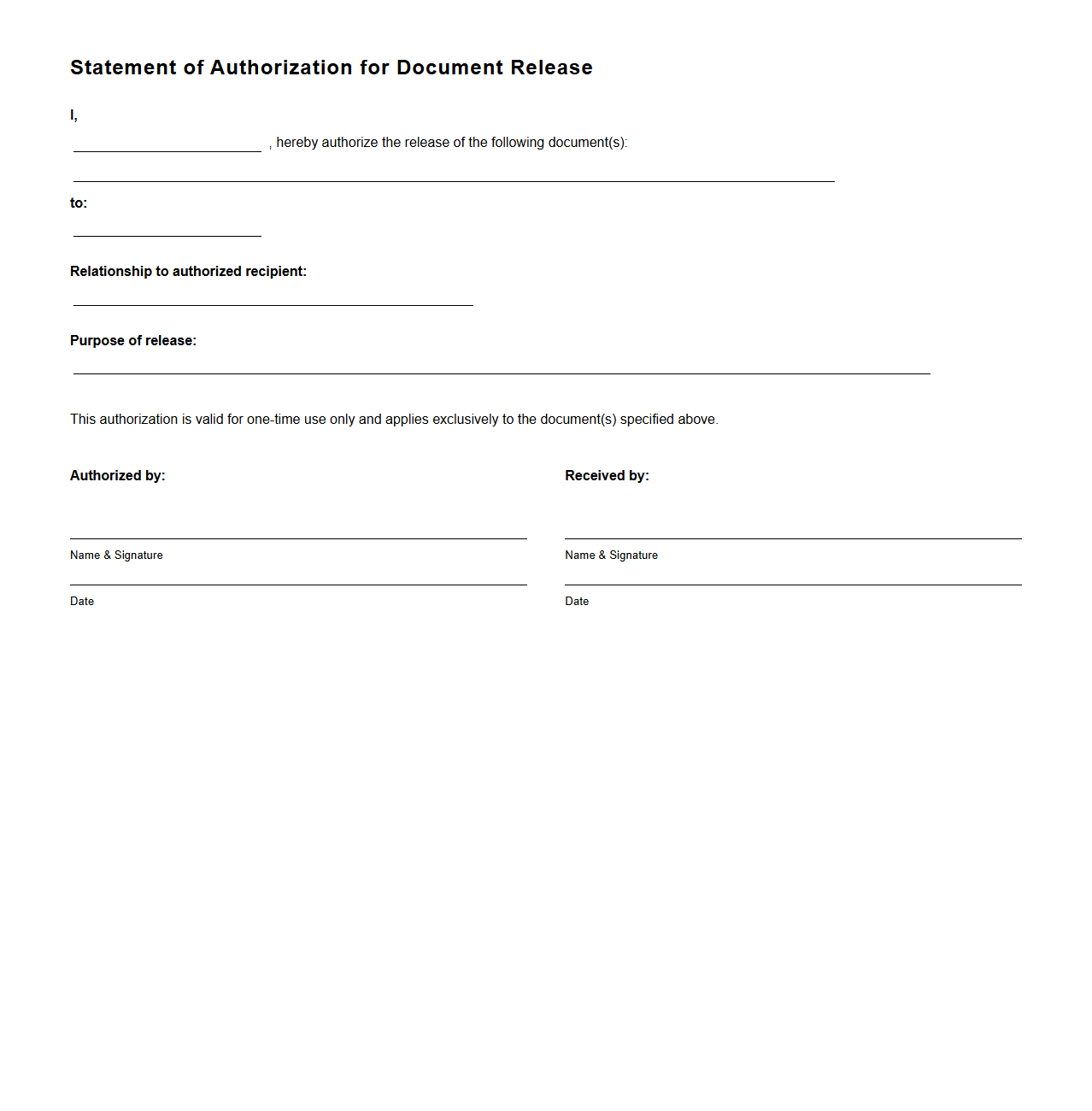 Statement of Authorization for Document Release