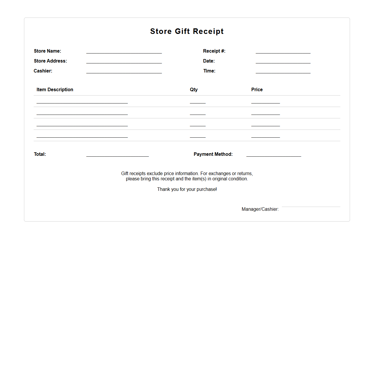 Store Gift Receipt Template for Retail Transactions