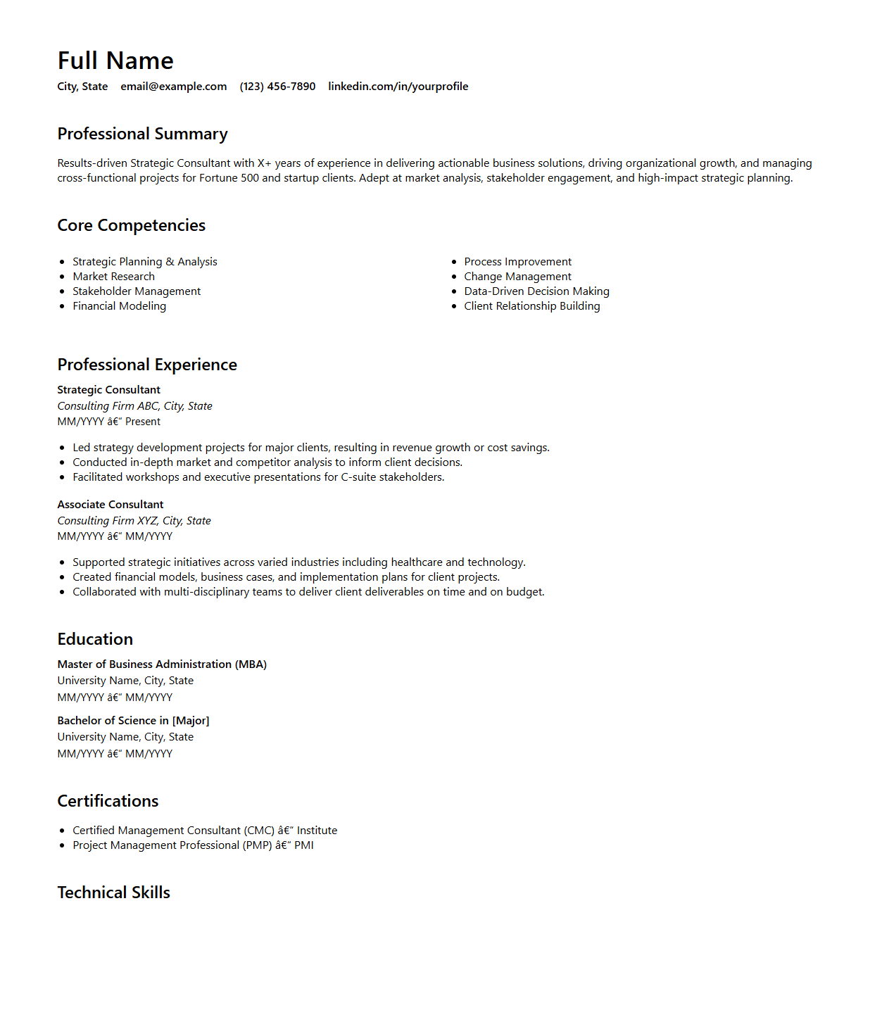 Strategic Consultant Resume Blueprint
