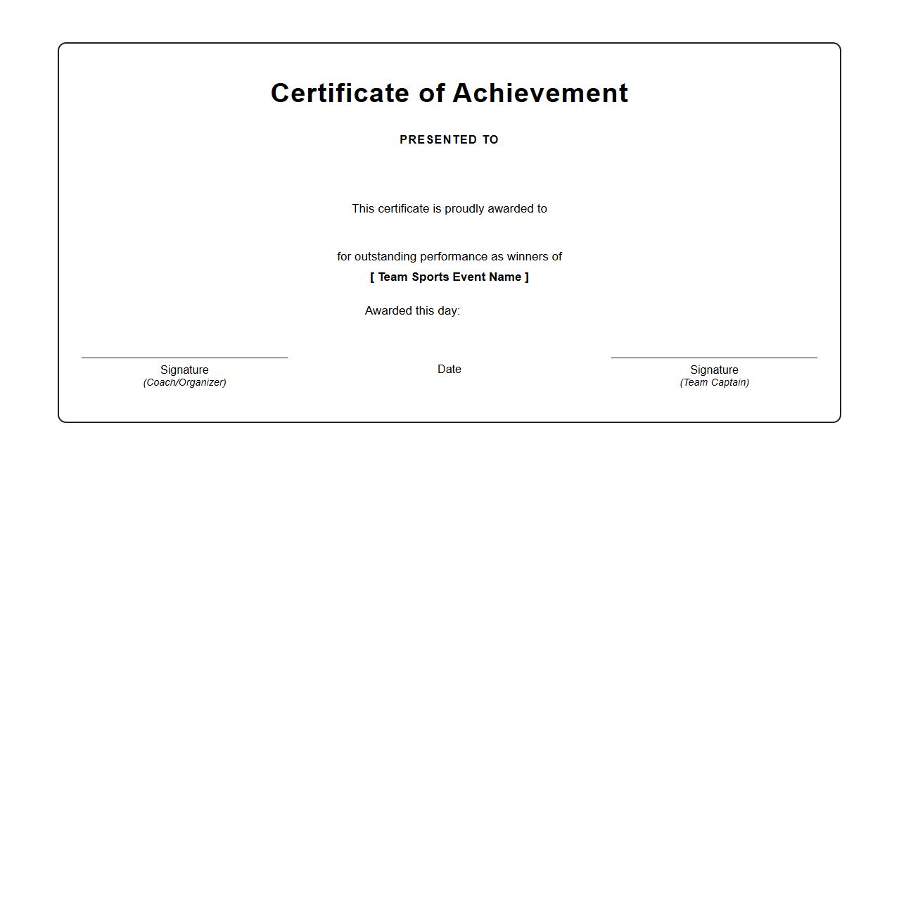 Team Sports Winner Certificate Template