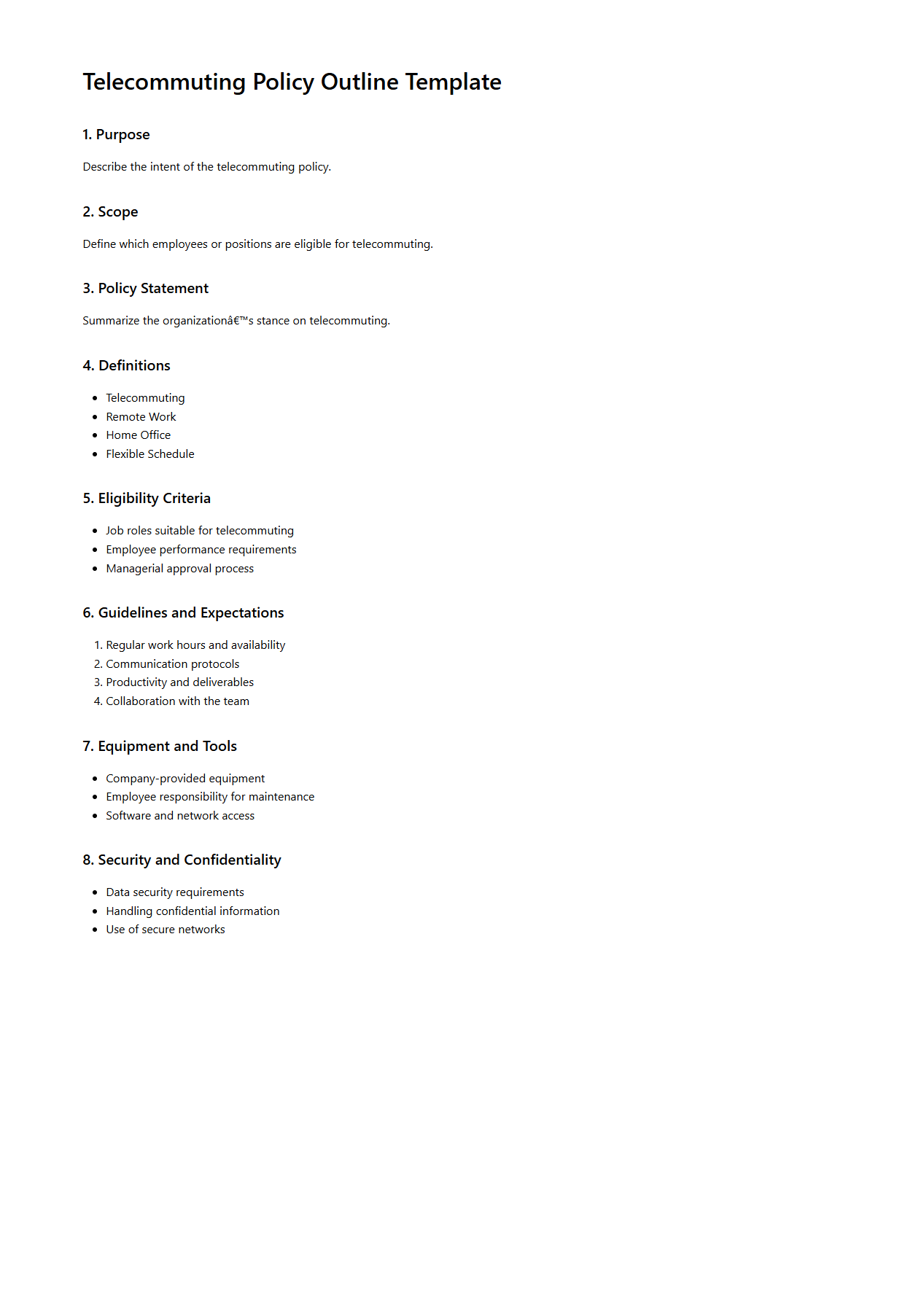 Telecommuting Policy Outline Template