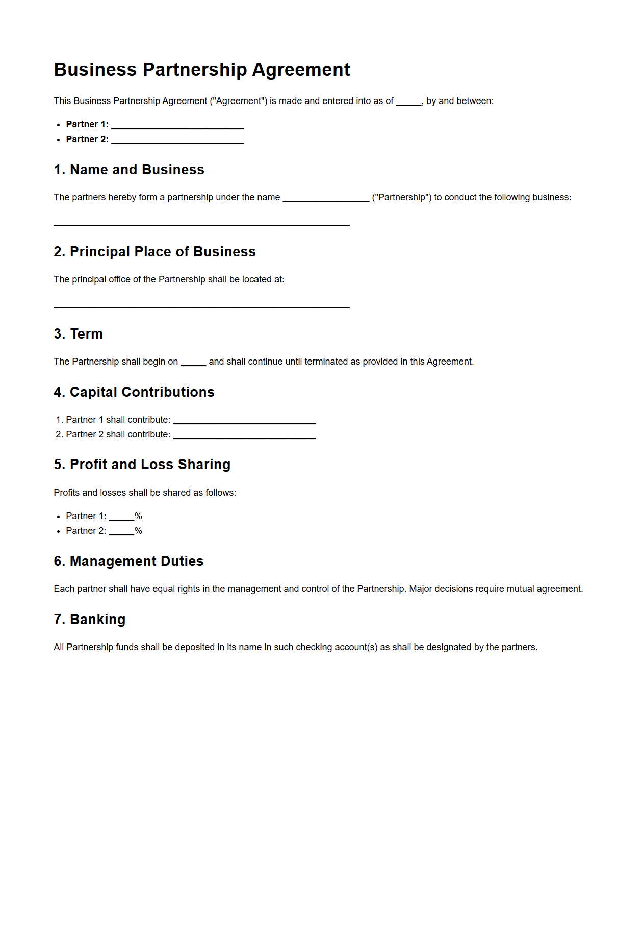 Two-Party Business Partnership Agreement Example