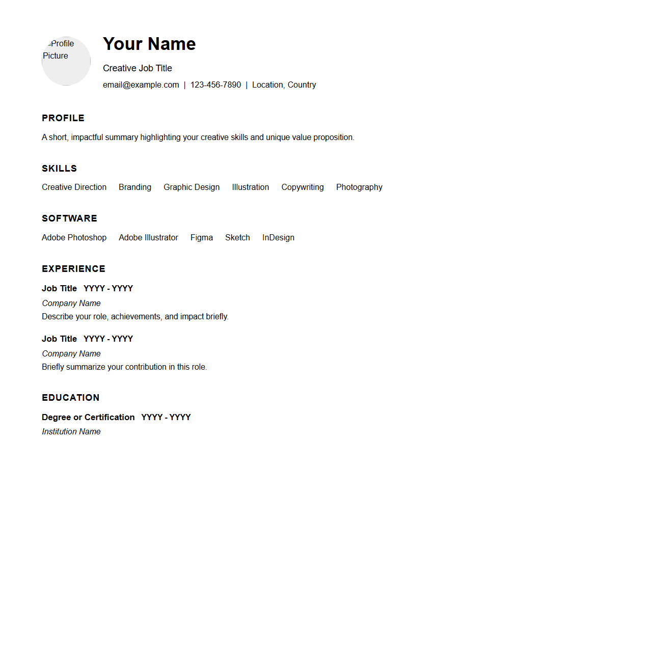Visual Resume Outline for Creative Jobs