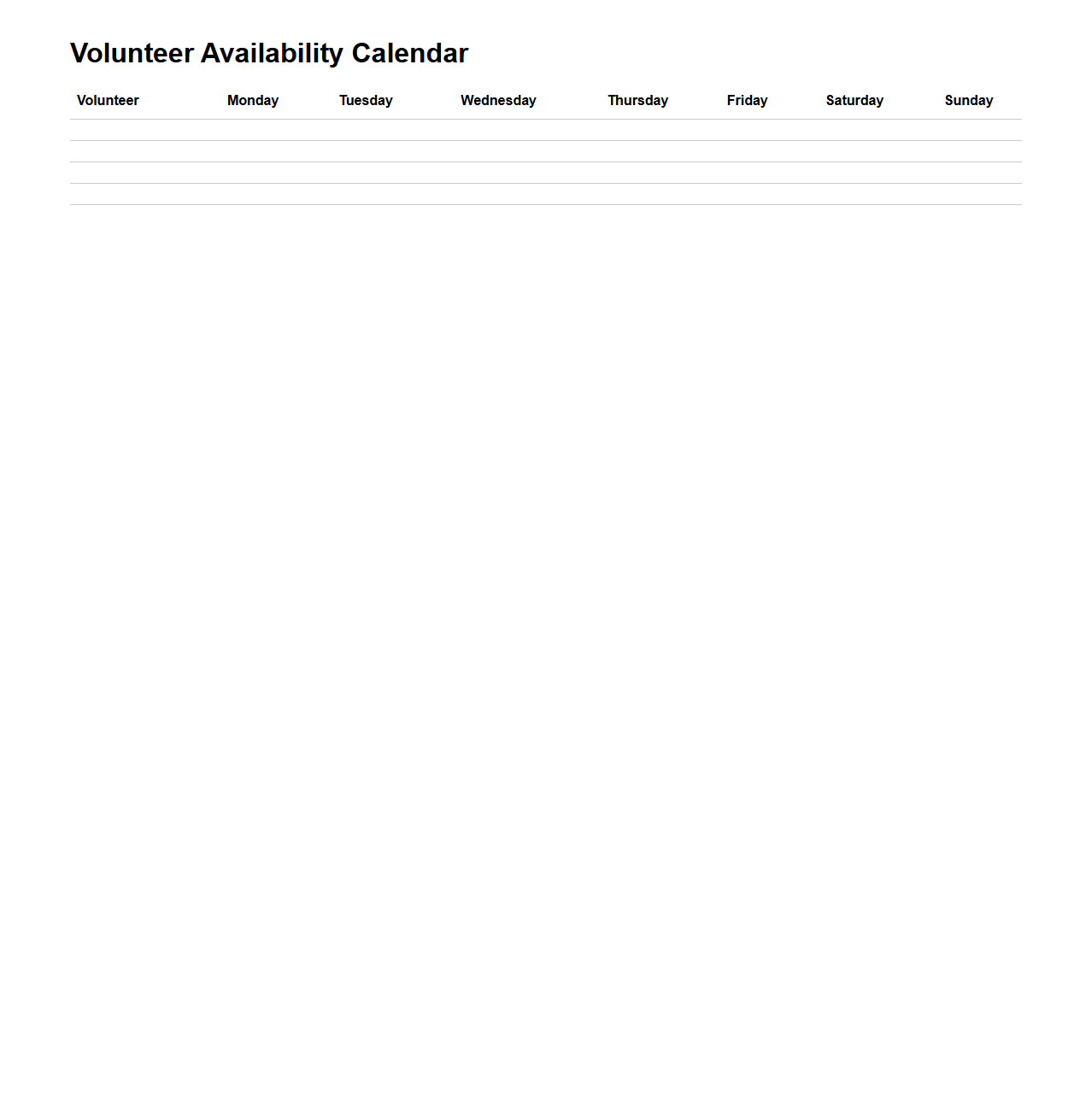 Volunteer Availability Calendar for Nonprofit Teams