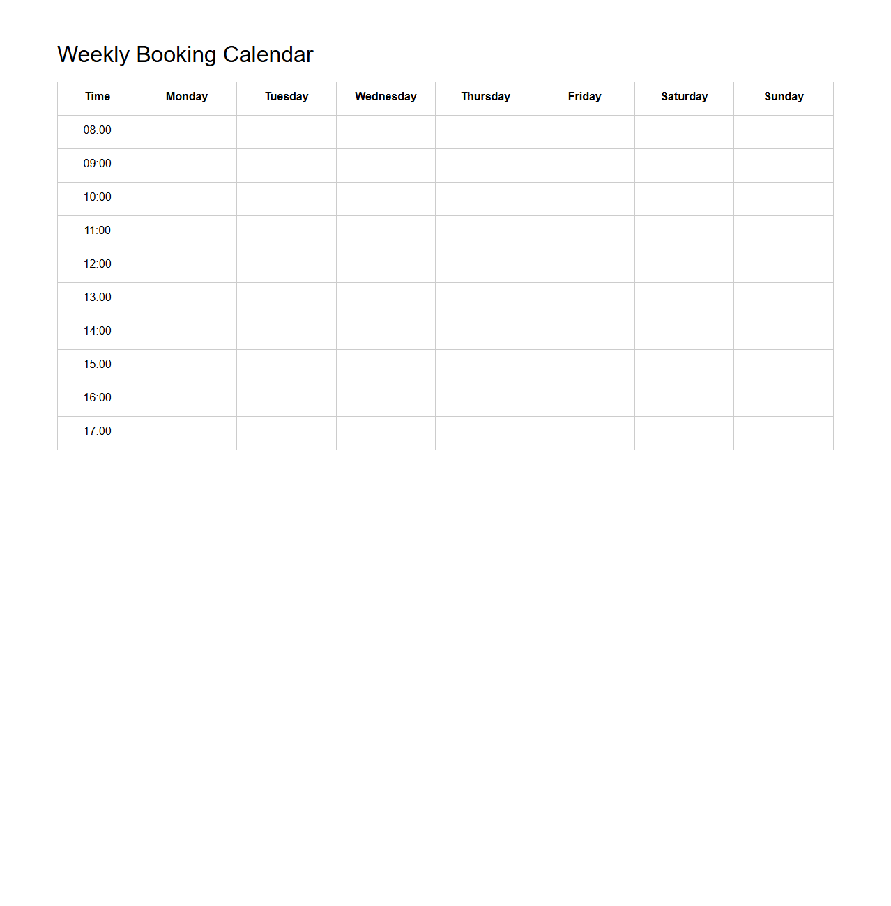 Weekly Booking Calendar Template for Consultants