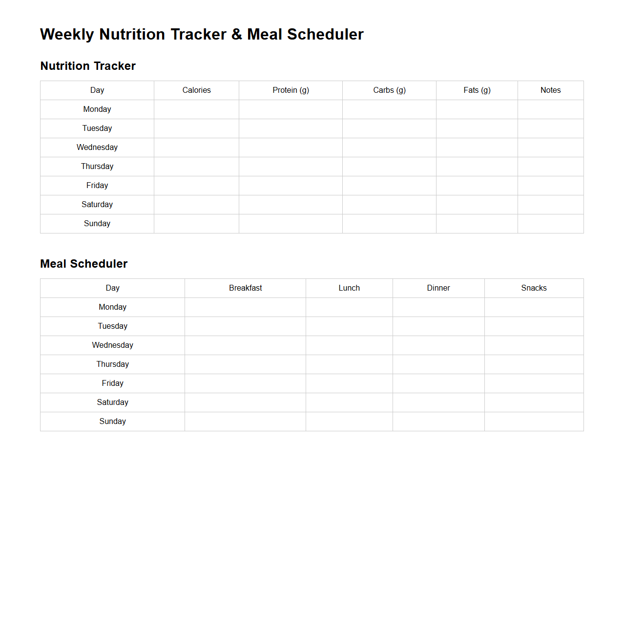 Weekly Nutrition Tracker and Meal Scheduler