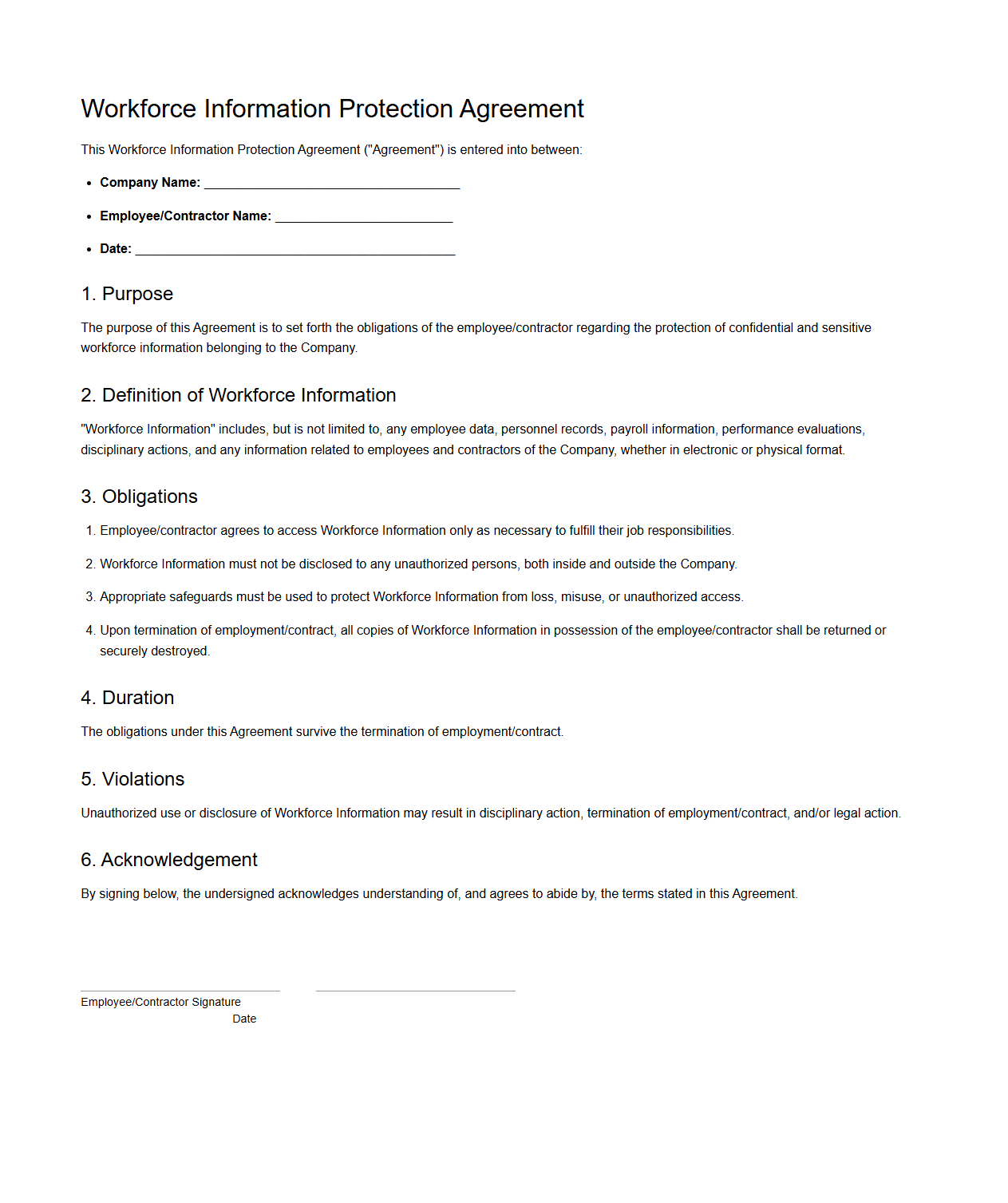 Workforce Information Protection Agreement