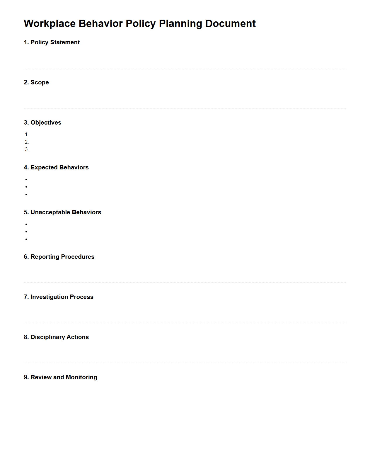 Workplace Behavior Policy Planning Document