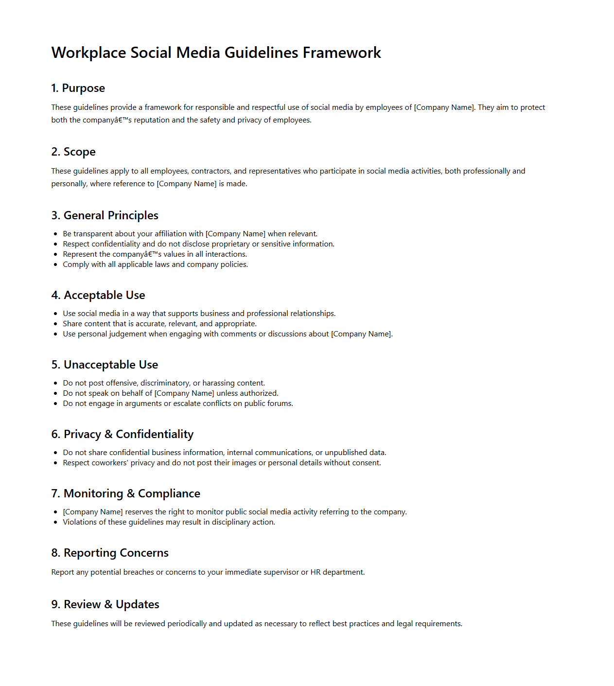 Workplace Social Media Guidelines Framework