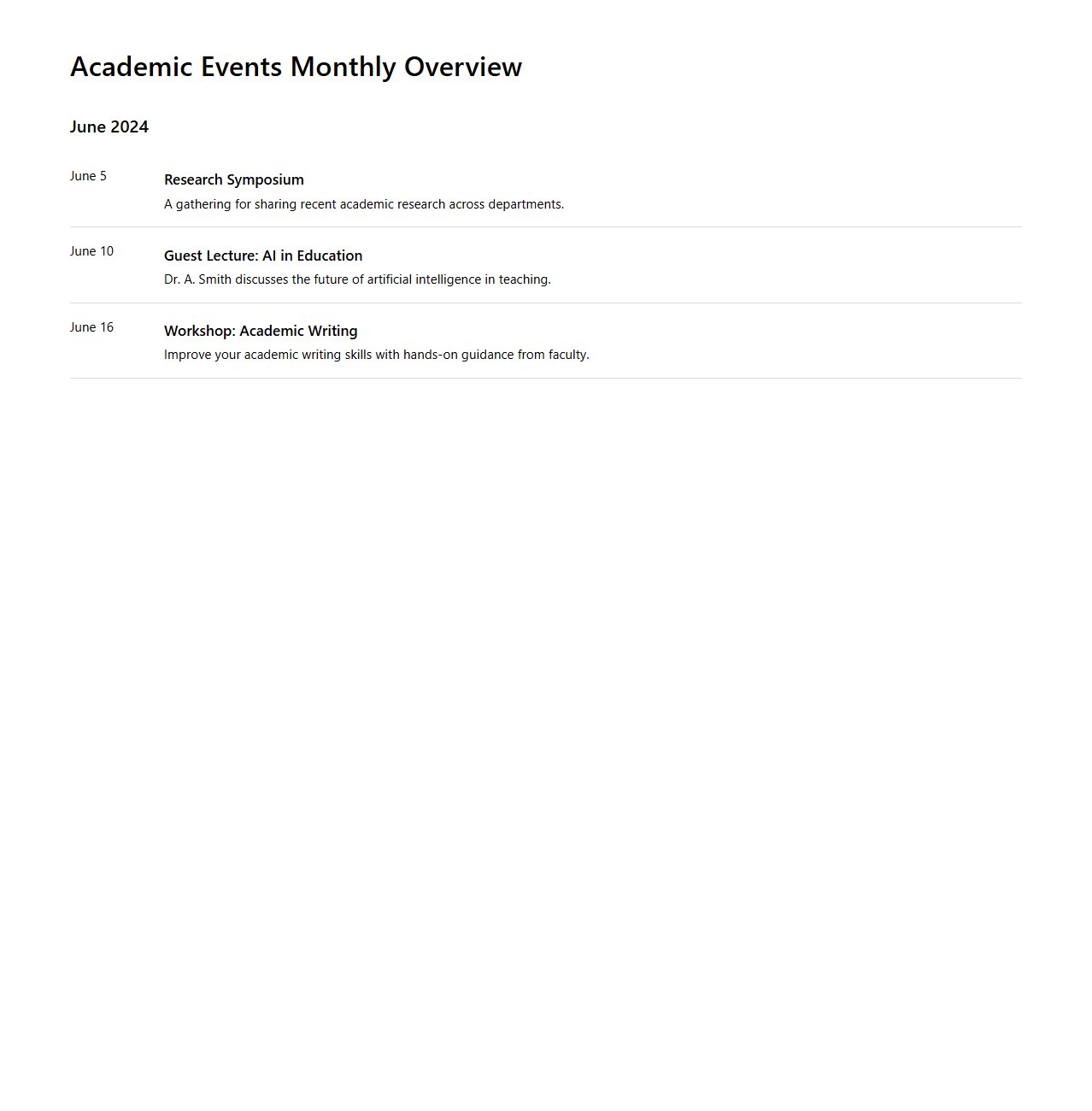 Academic Events Monthly Overview
