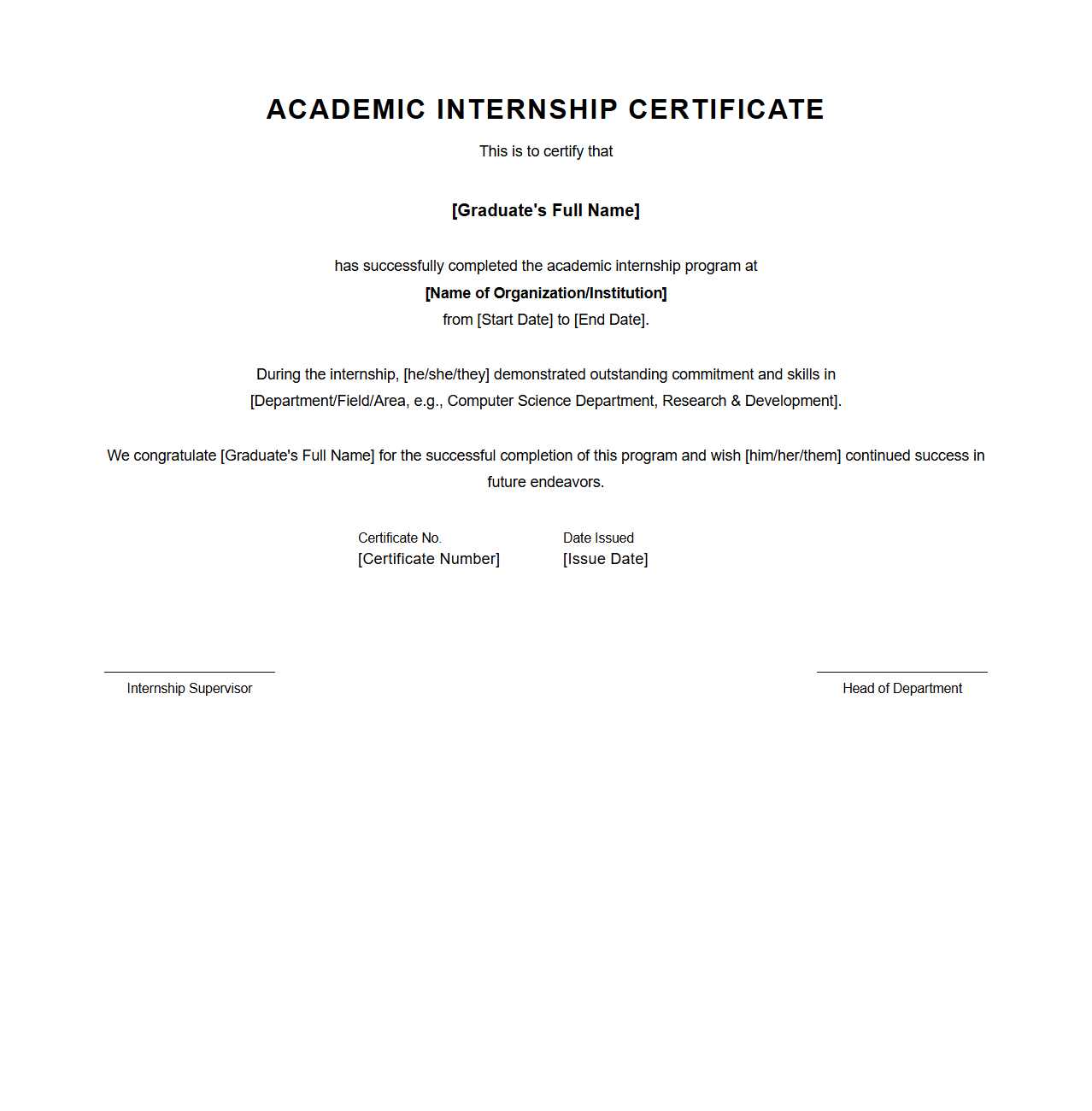 Academic Internship Certificate for Graduates