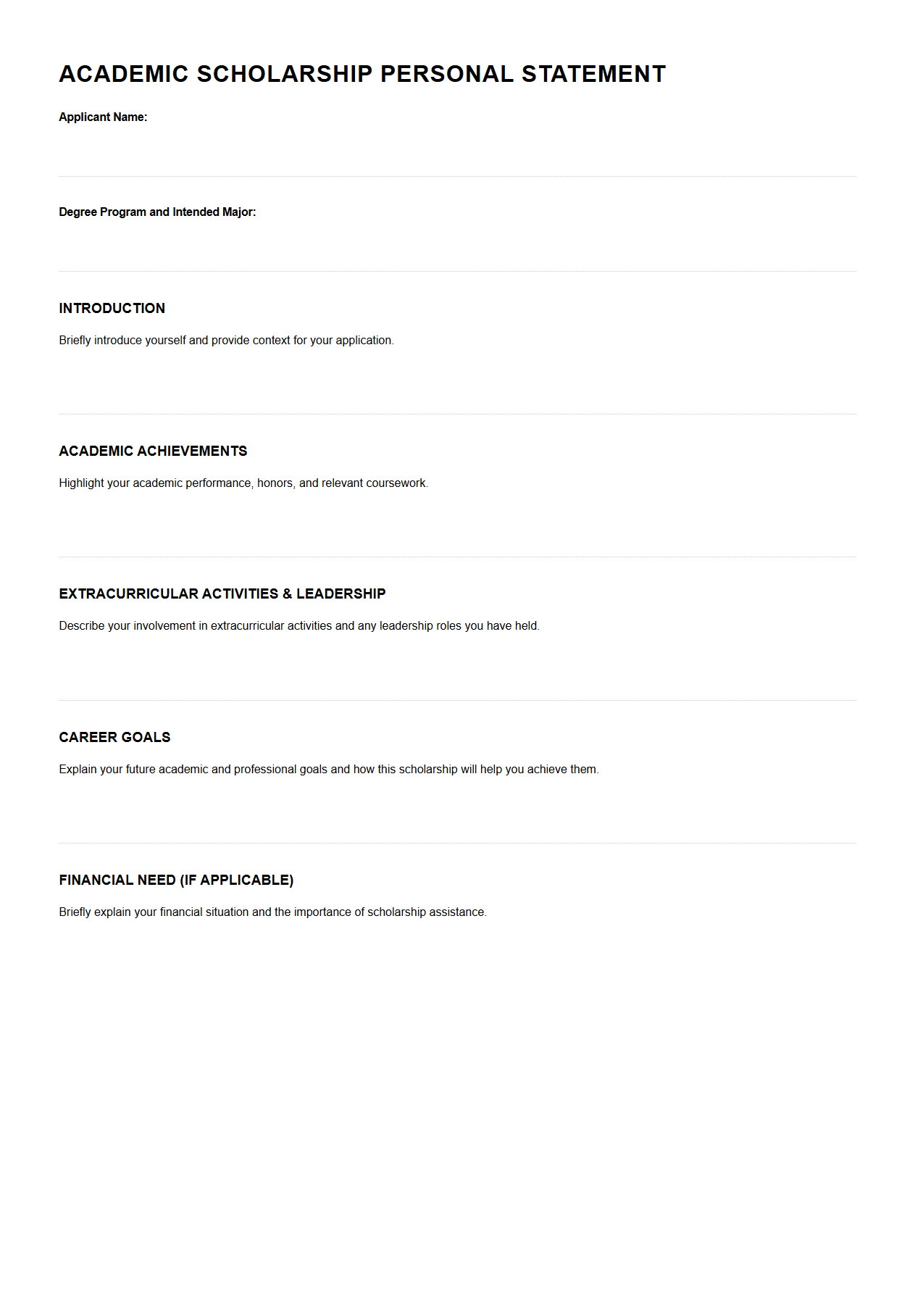 Academic Scholarship Personal Statement Format