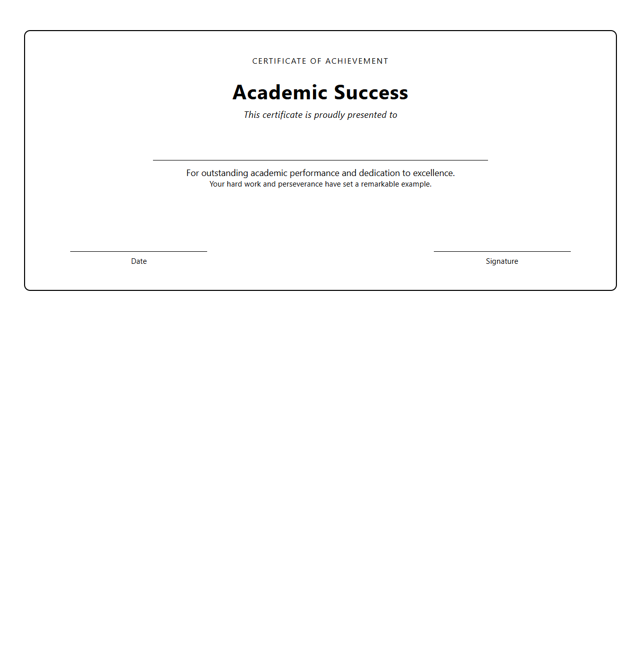 Academic Success Achievement Certificate Template