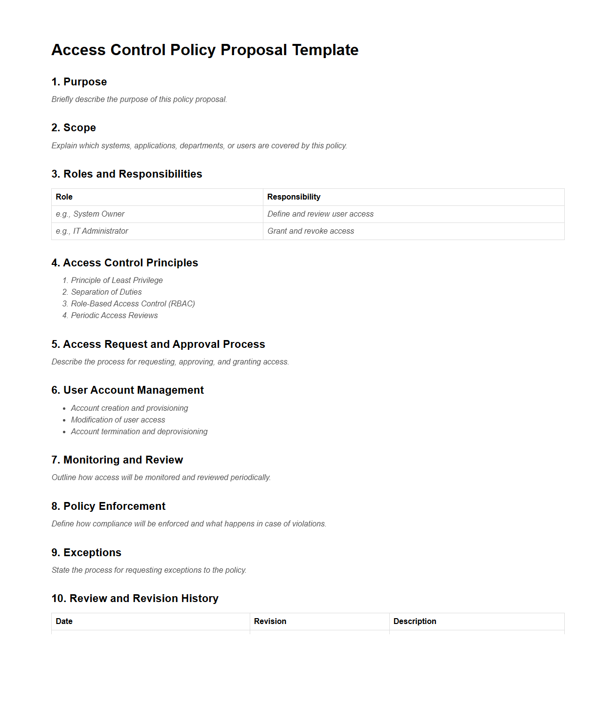 Access Control Policy Proposal Template