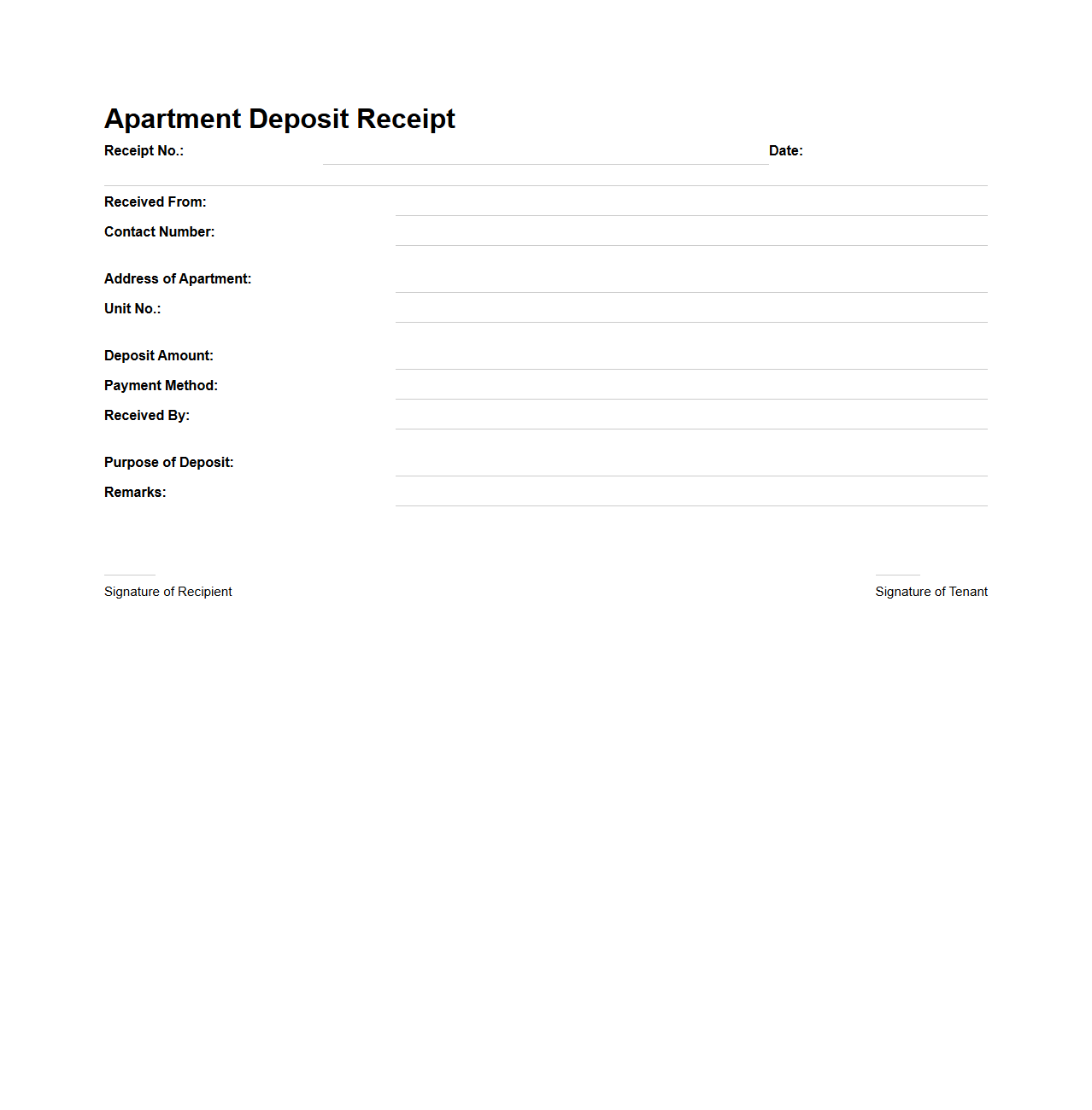 Apartment Deposit Receipt Format