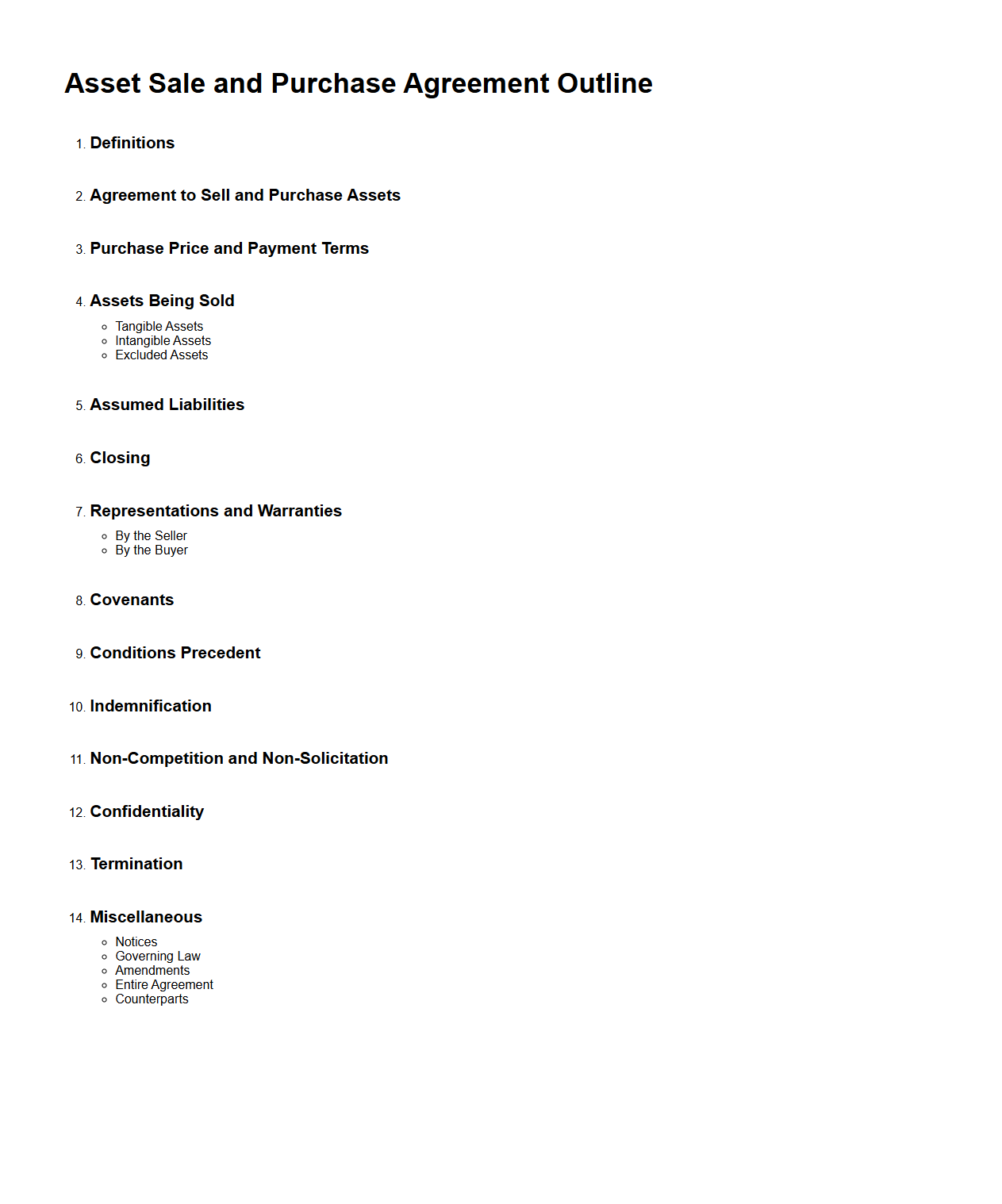 Asset Sale and Purchase Agreement Outline