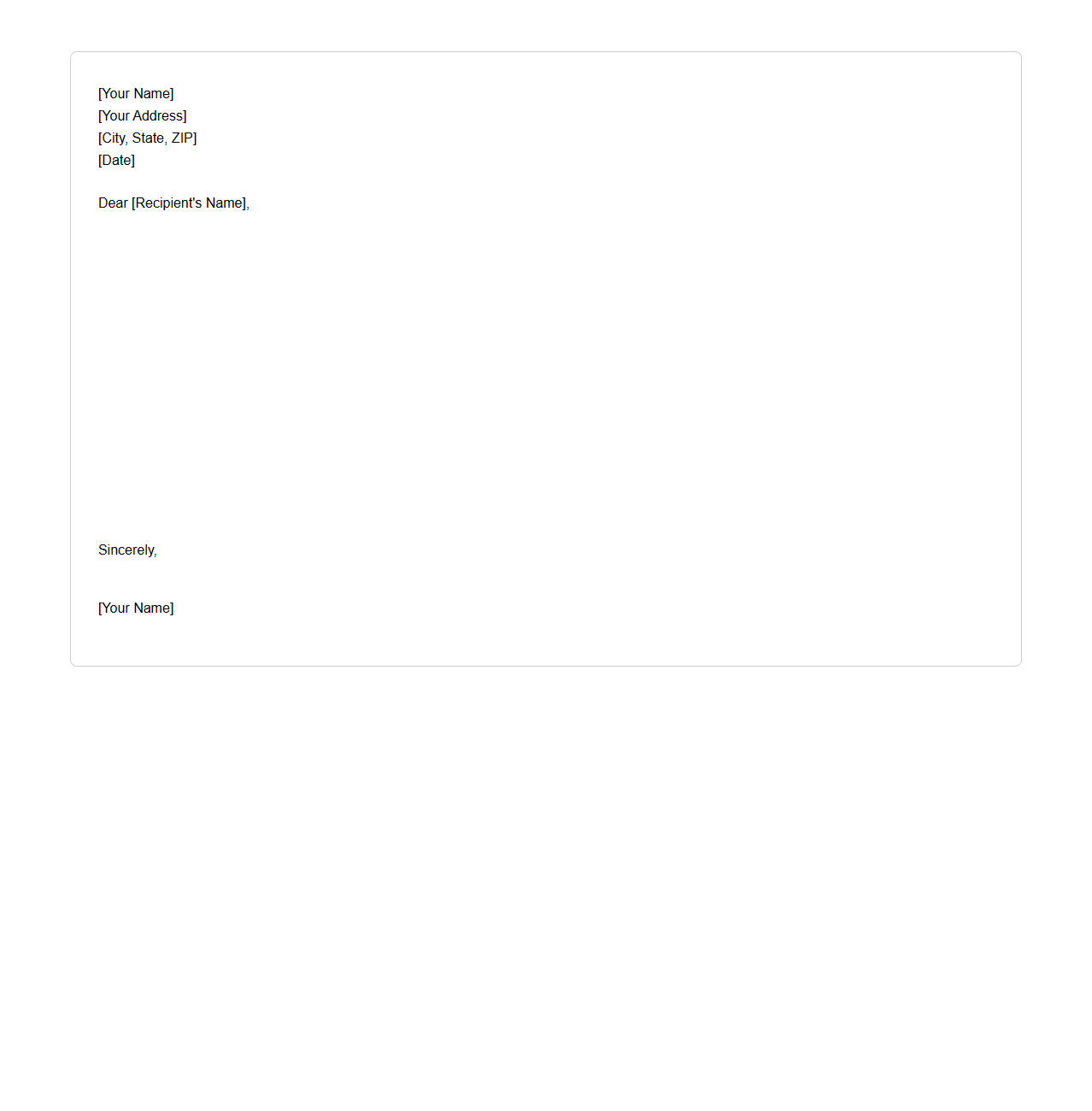 Basic Blank Letter Sheet for Informal Correspondence