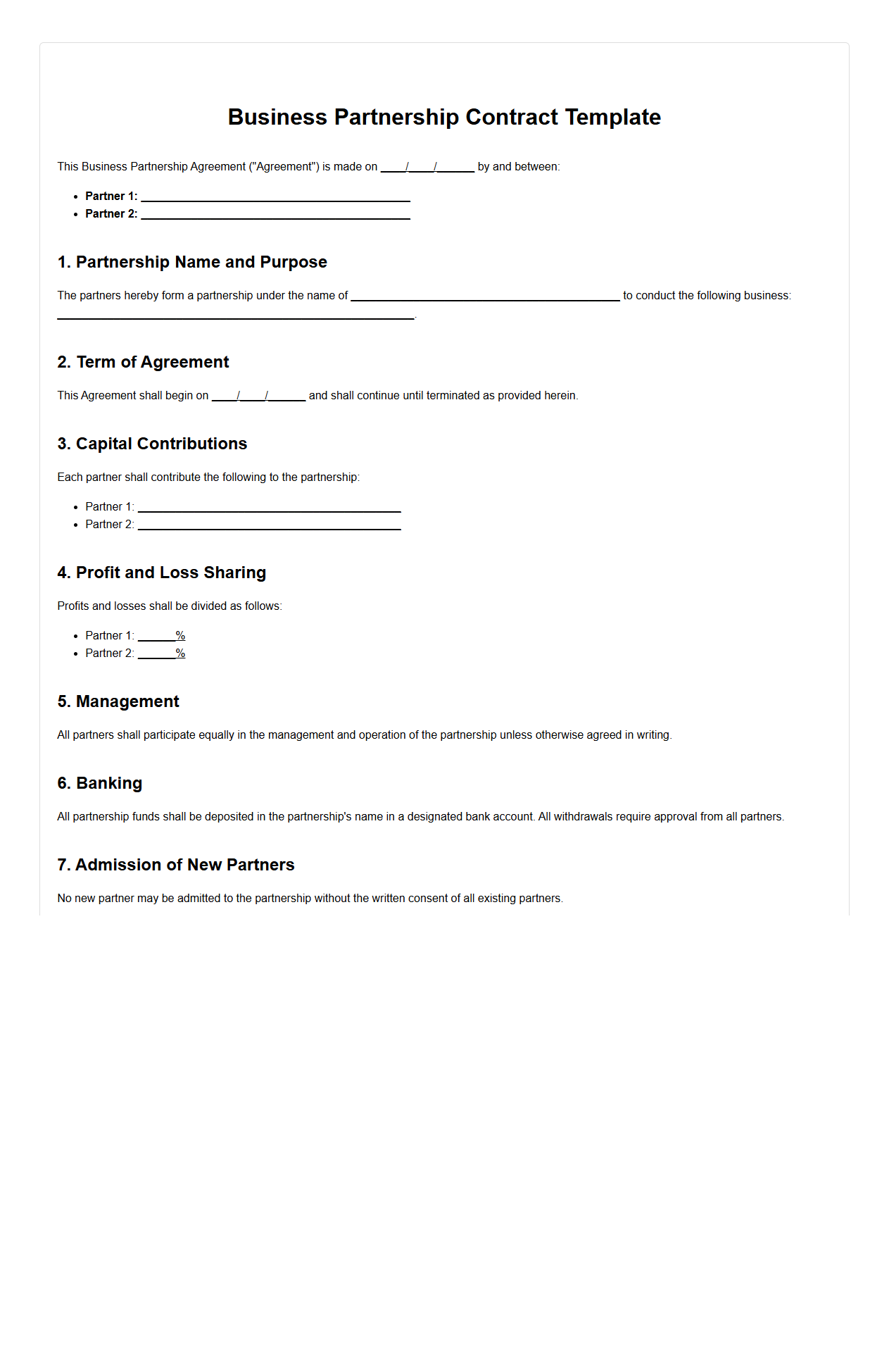 Basic Business Partnership Contract Template